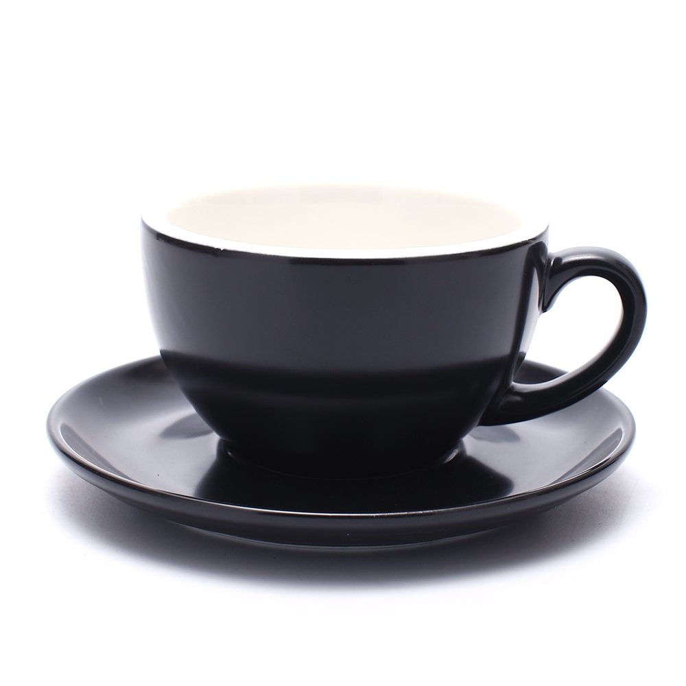 Premium Ceramic Coffee Cup and Saucer Set for Cappuccino, Latte Art & Manual Brew - Matte Black (8.5 oz) - Perfect for Home Baristas, Coffee Shops & Gift Giving