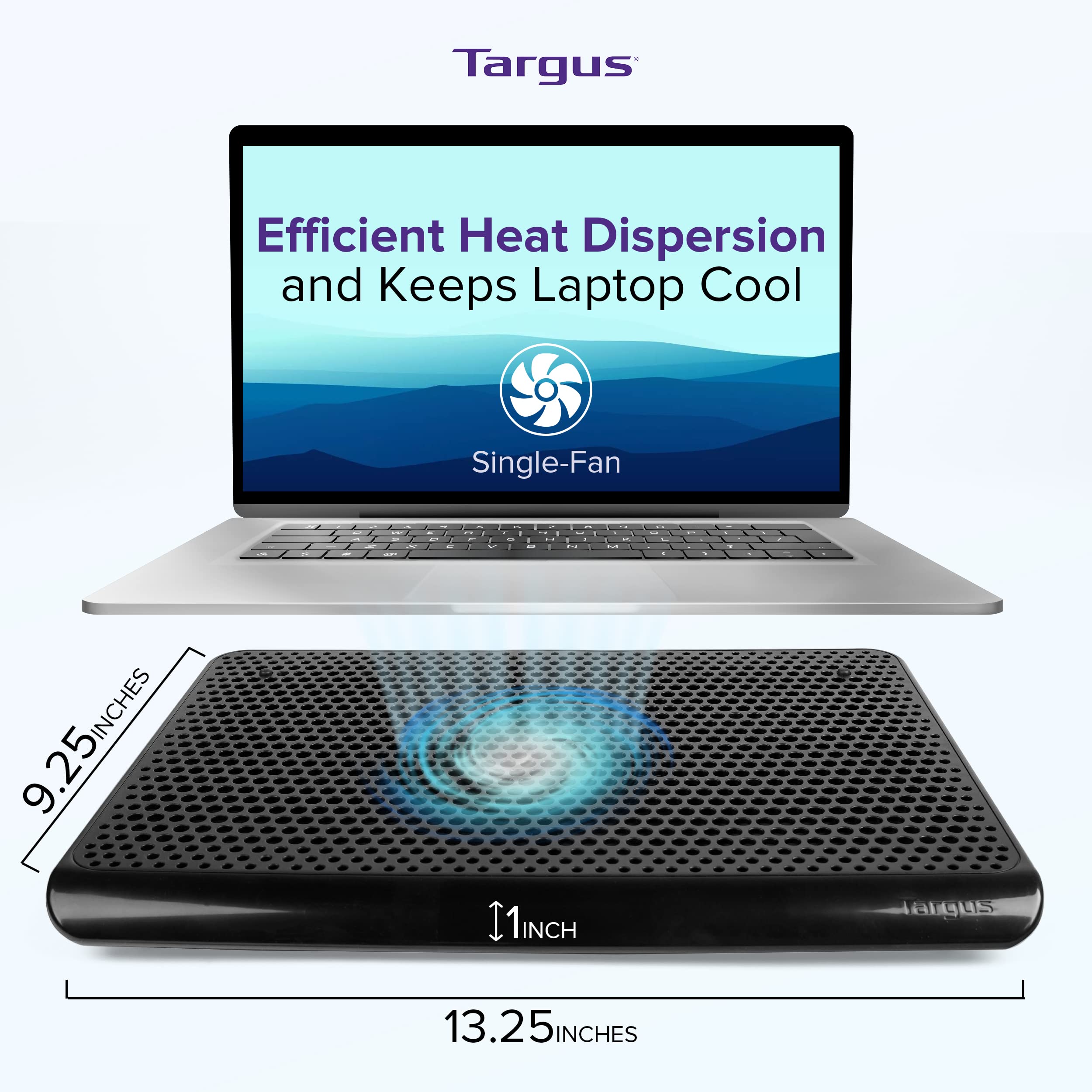 Targus Laptop Cooling Pad with Single Fan for 16 Inch Laptops - Compatible with MacBook & PC, Black (AWE69US) - Perfect for Gaming, Office Work & Overheating Prevention
