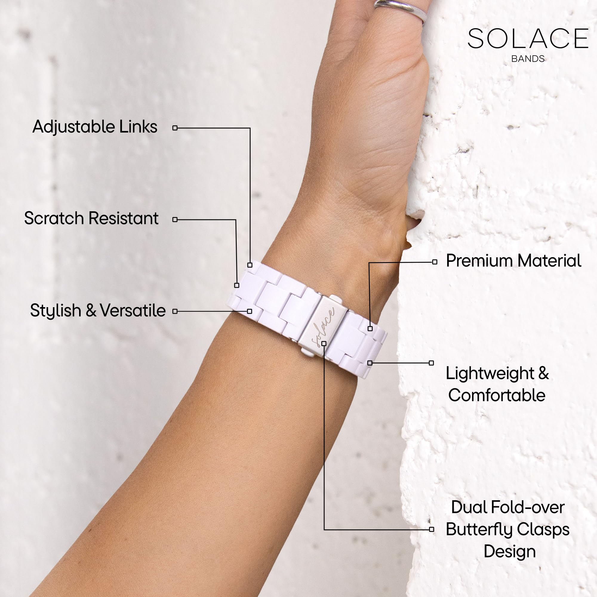 Solace Bands Lightweight Durable Apple Watch Band - Universal Fit for Women & Men, Compatible with iWatch 38mm 40mm 41mm 42mm 44mm 45mm 49mm Ultra, SE & Series 1-10 (Matte Solid) | Perfect for Workouts, Daily Wear & Fashion Accessories