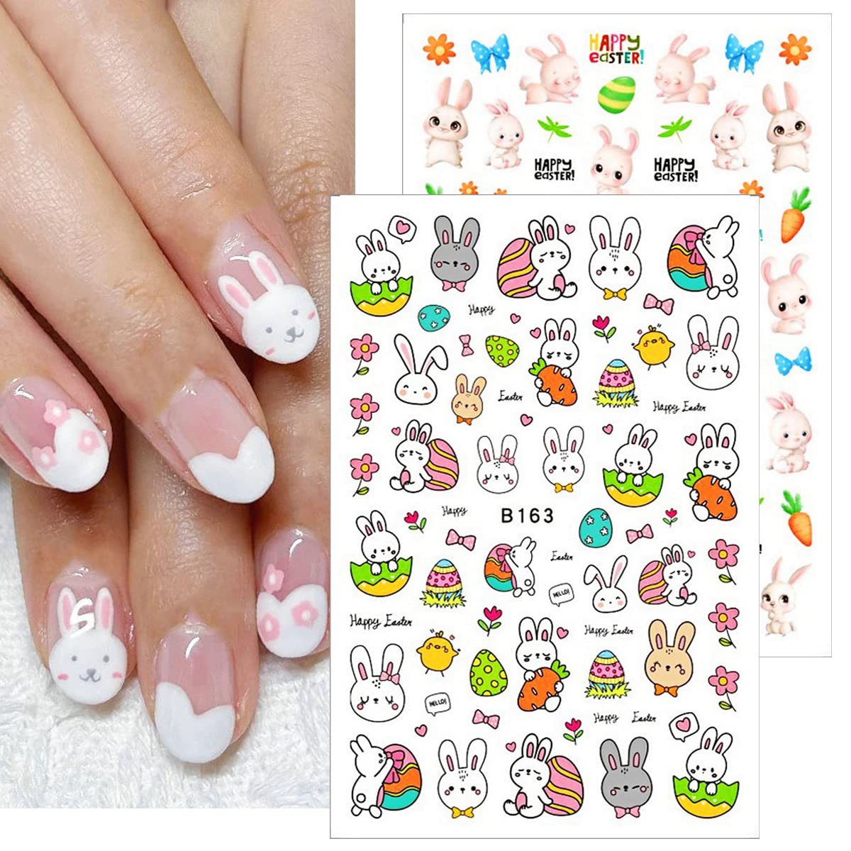 10 Sheets Easter Nail Art Stickers - 3D Bunny, Egg & Carrot Nail Decals for Spring Manicure | Self-Adhesive Nail Stickers for Women, Kids & Girls | Perfect for Easter Parties, Spring Nail Art & DIY Home Manicures