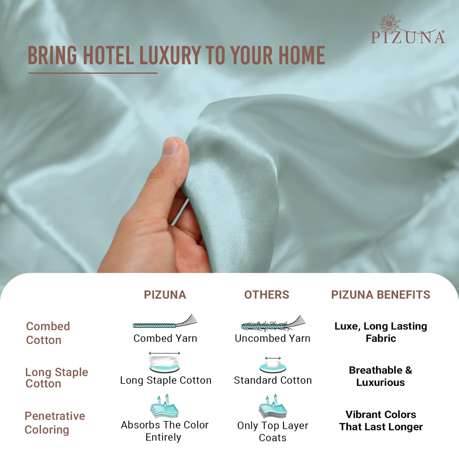 Pizuna Pure 100% Cotton California King Sheets - 400 Thread Count Luxury Sateen Bedding Set with 15