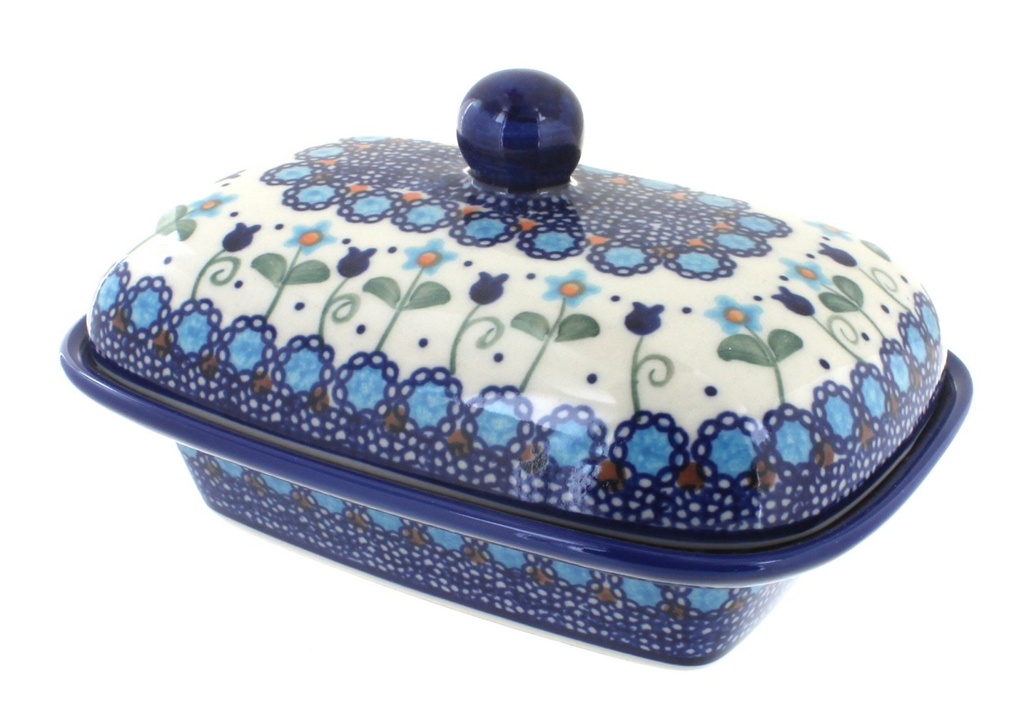 Blue Rose Polish Pottery Savannah Butter Dish – Handmade Ceramic Butter Keeper with Lid – Perfect for Kitchen, Dining Table & Gift Giving