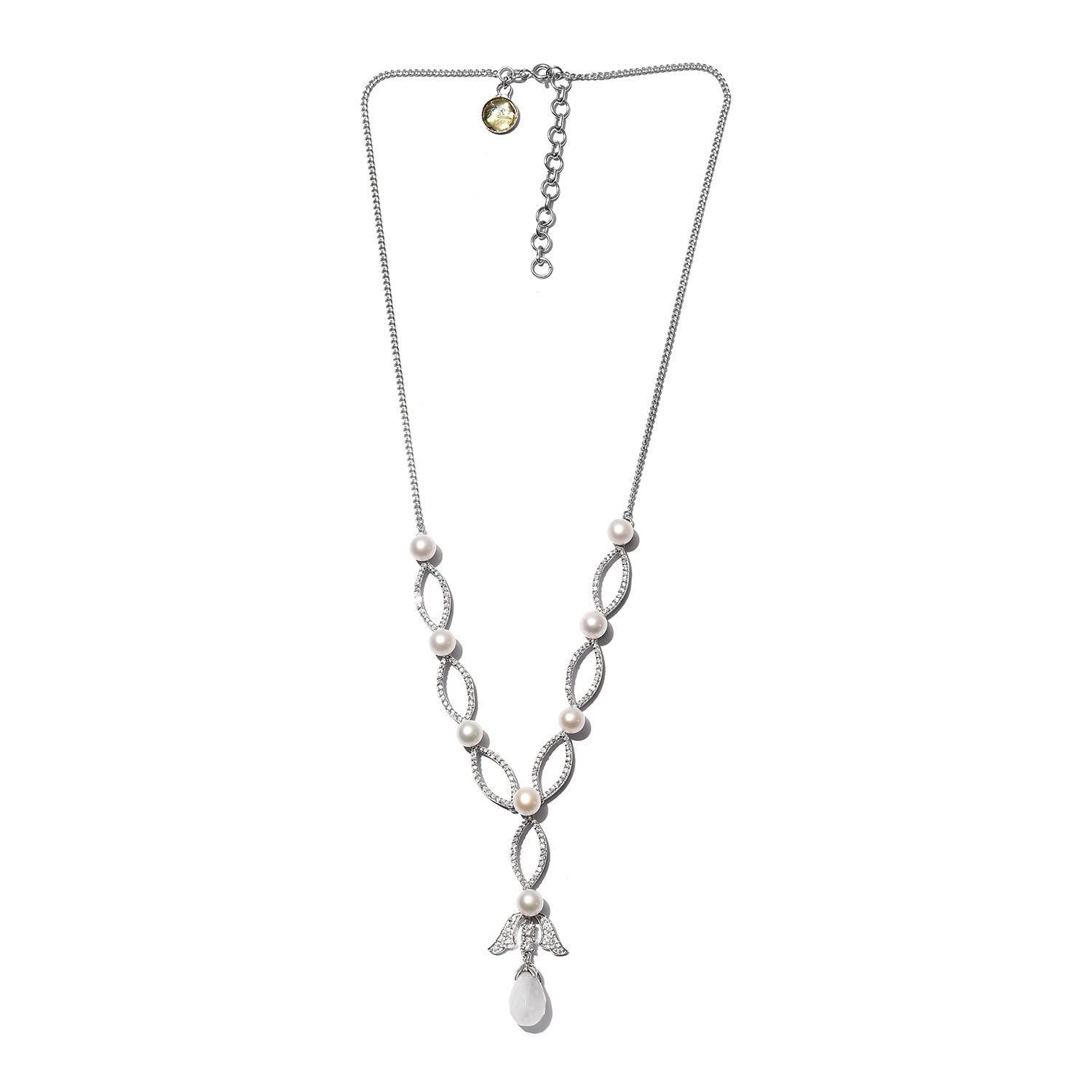 925 Sterling Silver Platinum Plated Rainbow Moonstone & Zircon Pendant Necklace for Women - 22