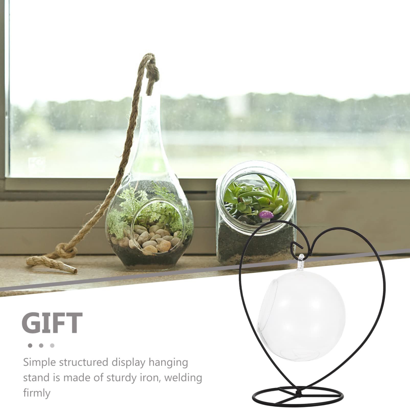Homoyoyo Wrought Iron Hanging Plant Stand - Air Plant Holder, Tabletop Propagation Planter, Terrarium Display & Mini Votive Glass Vase - Perfect for Indoor Gardens, Home Decor, and Office Greenery