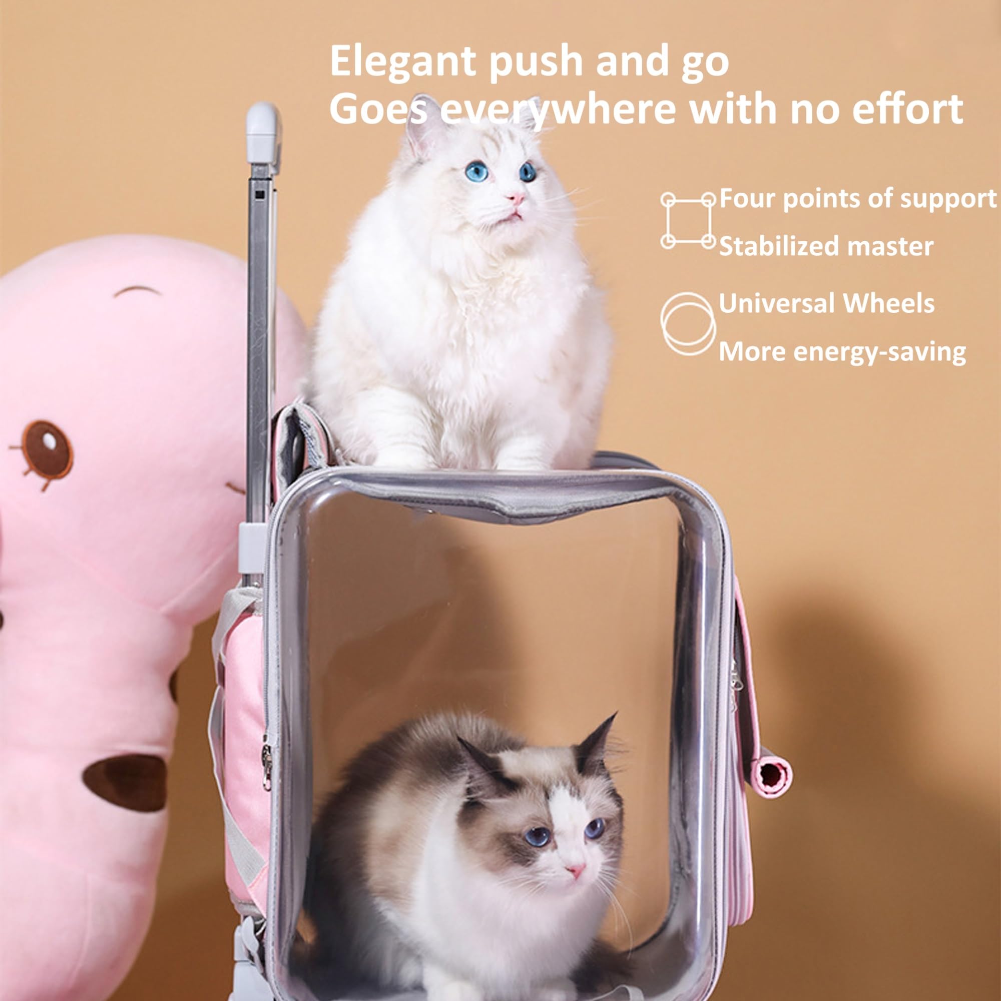 Portable Pet Carrier Trolley Bag - Durable Wheeled Cat & Dog Travel Duffel Backpack with Silent Wheels, Adjustable Handle (Pink/Gray) - Perfect for Air Travel, Vet Visits & Outdoor Adventures