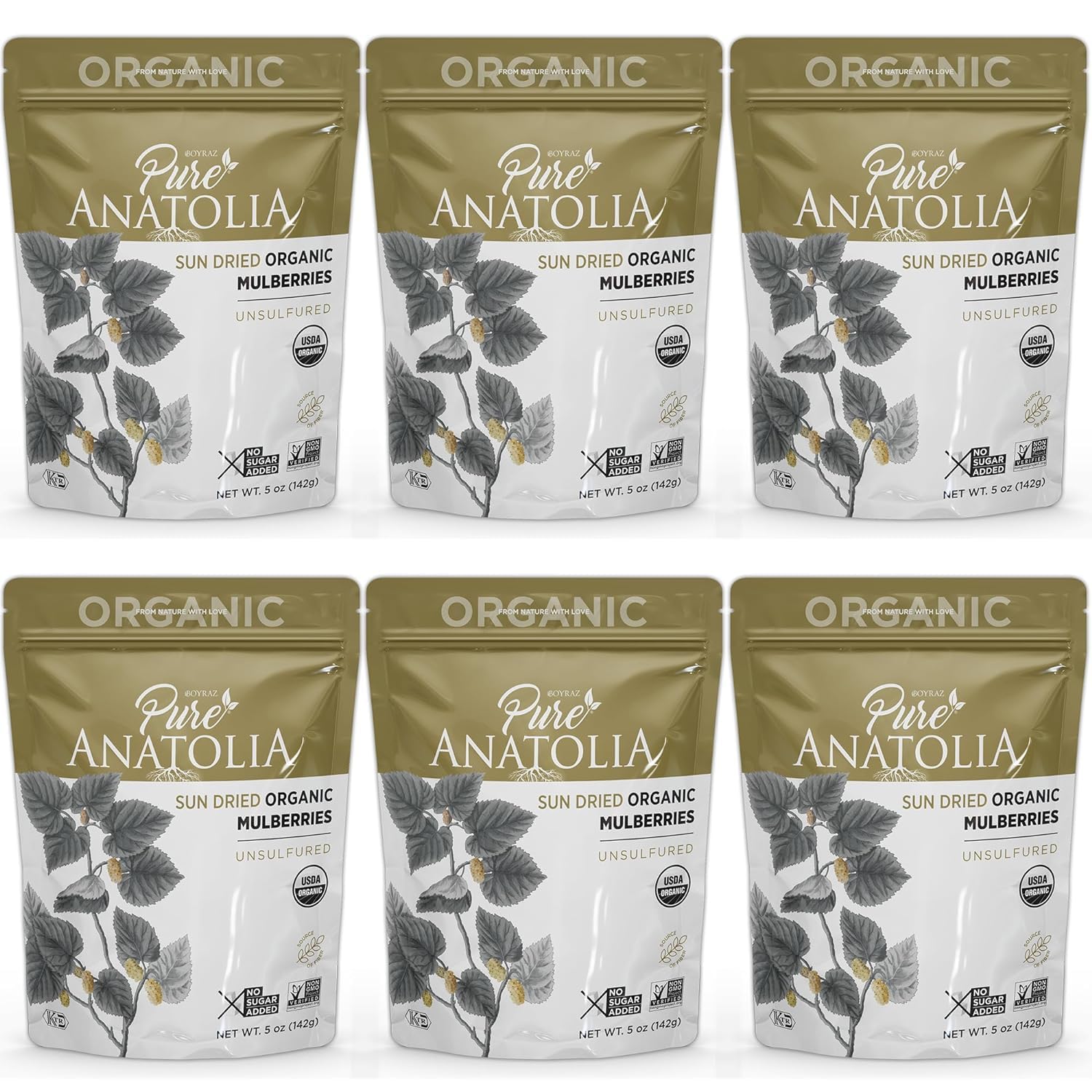 Organic Sun Dried White Mulberries - Healthy Fiber Snacks for Hiking & Baking
