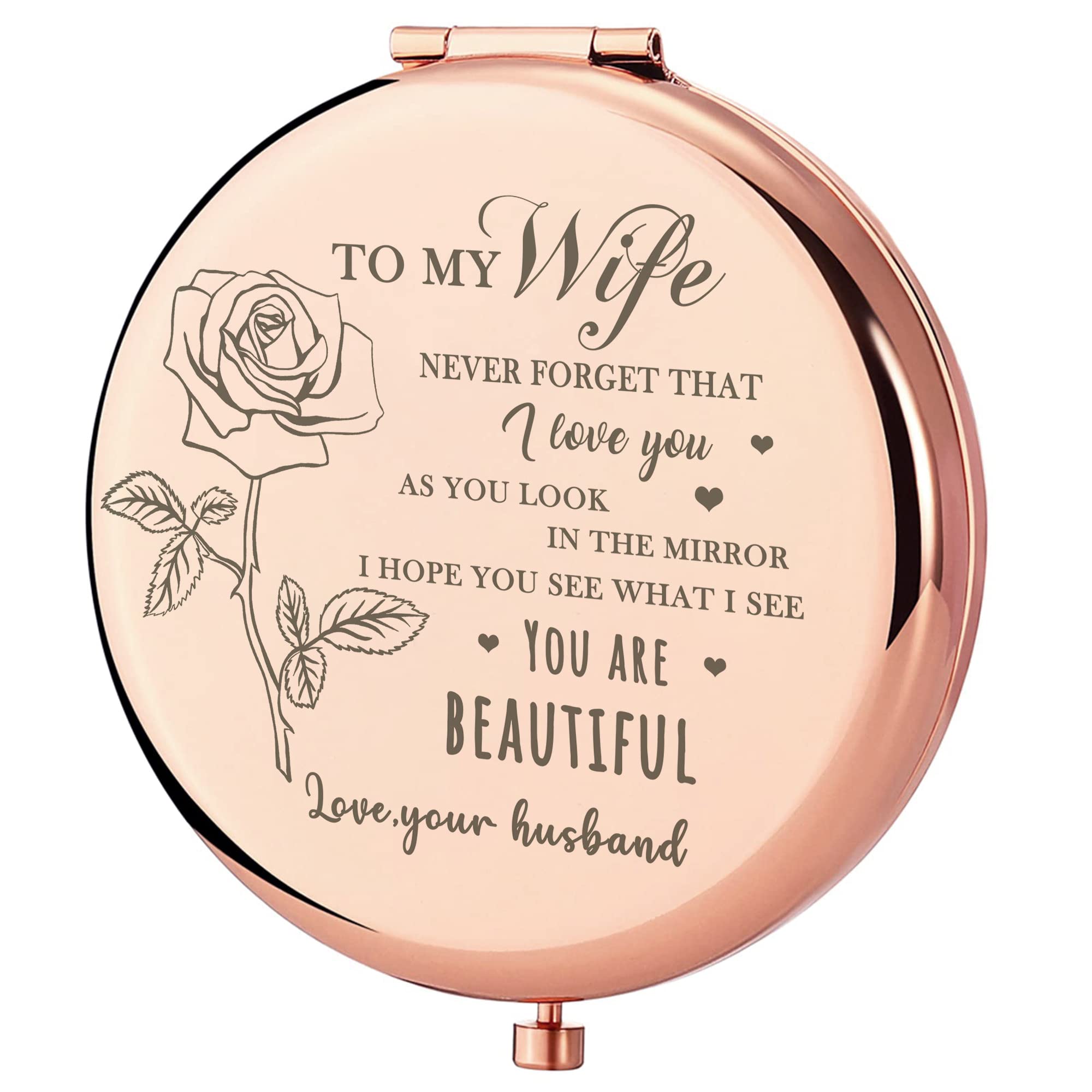 Rose Gold Compact Mirror for Women - Elegant & Portable Makeup Mirror - Perfect Gift for Wife, Girlfriend, Mom - Birthday, Anniversary, Valentine's Day, Mother's Day Present - Ideal for Travel, Purse & Touch-Ups