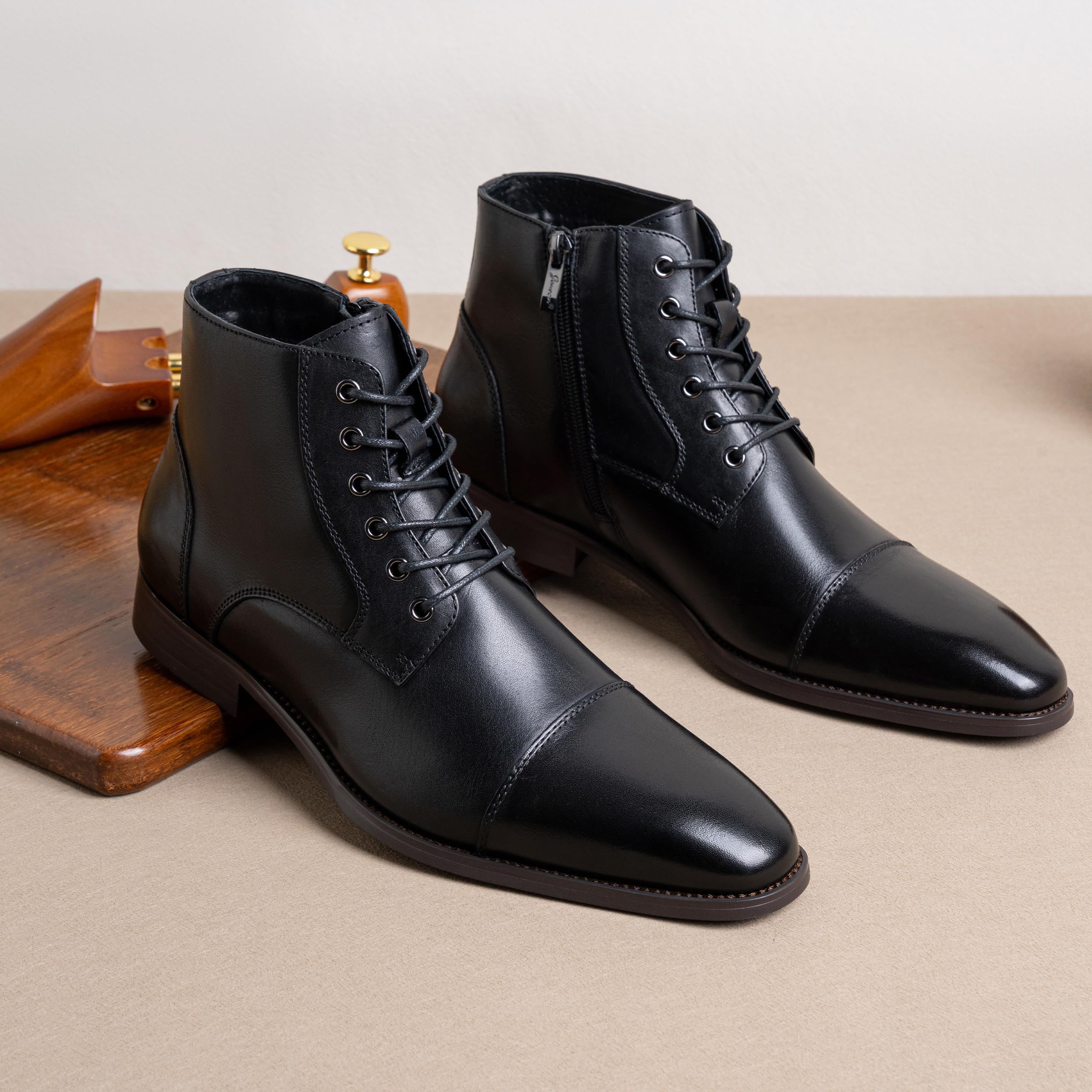 Jousen Men's Leather Dress Boots - Cap Toe Fashion Boots for Men | Stylish & Comfortable for Work, Casual & Formal Occasions