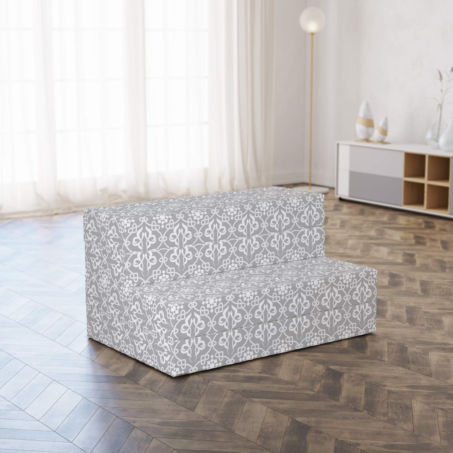 Ambesonne Irish Foldable Mattress - Royal Floral Curves Tile Design, 74.8