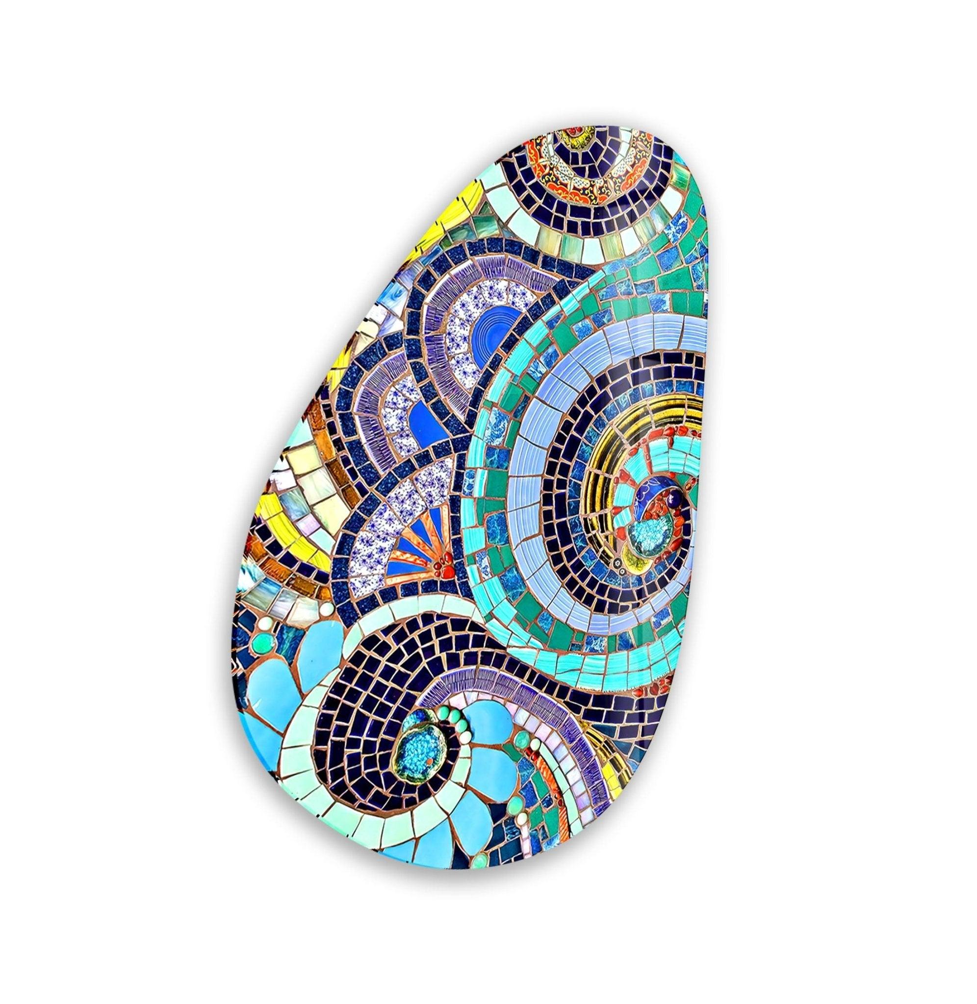 Asymmetrical Oval Mosaic Glass Wall Art - Handmade Modern Home Decor for Living Room, Bedroom & Office