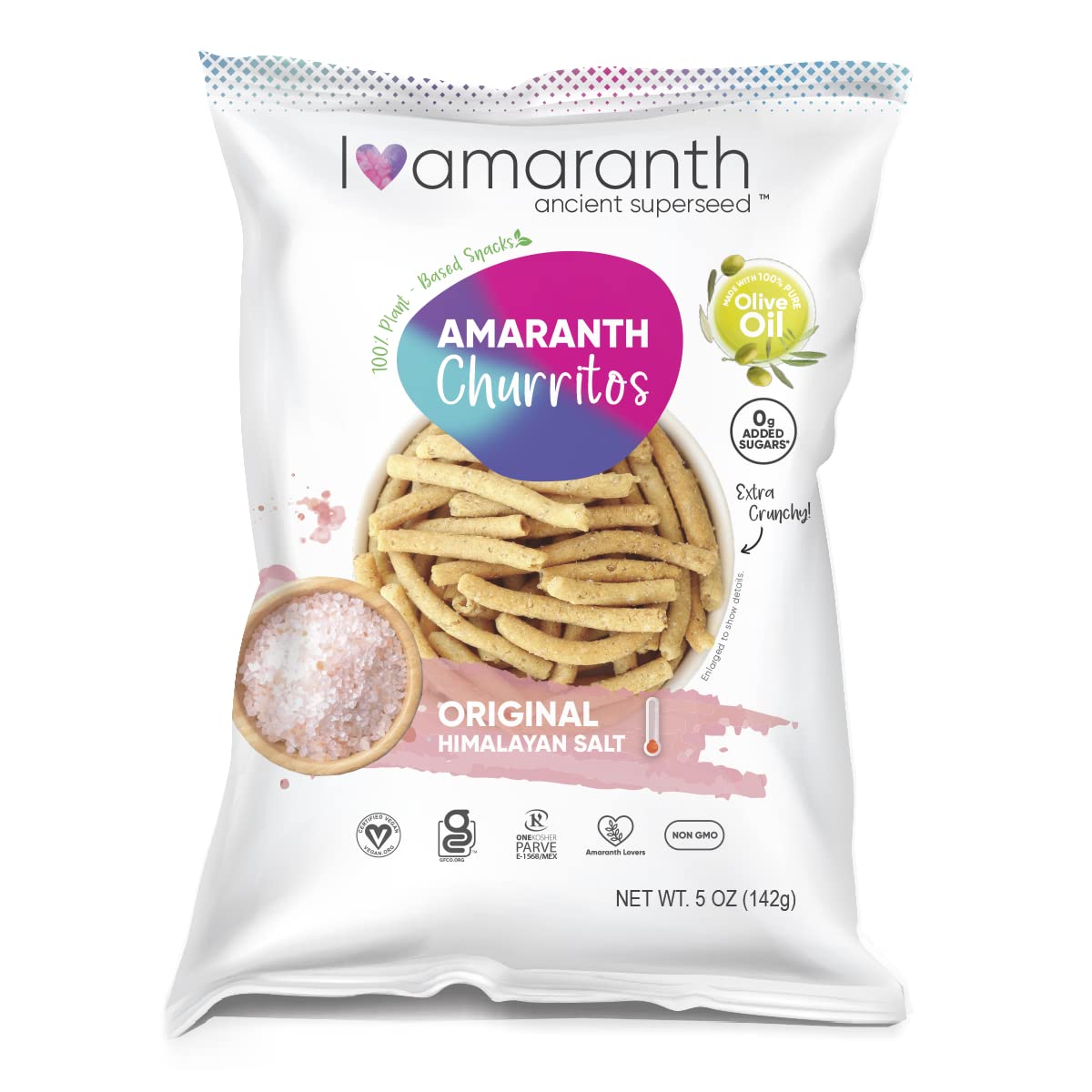 Organic Amaranth Churritos with Himalayan Pink Salt | Vegan, Gluten-Free Healthy Snacks | 3-Pack for On-the-Go, Office & Movie Nights