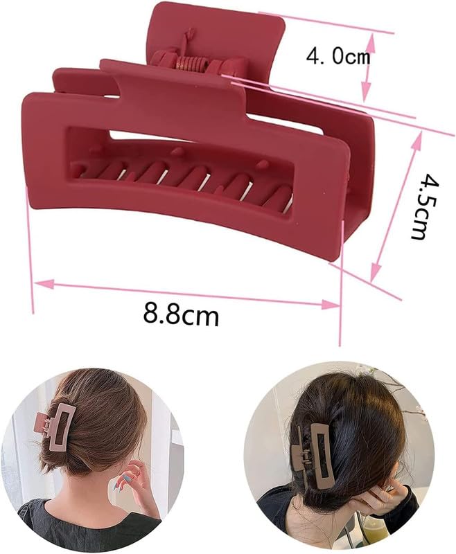 6-Piece Matte Rectangular Hair Clips for Women & Girls - Non-Slip Large Plastic Claw Clips in Multicolor - Perfect for School, Work, and Everyday Hairstyling