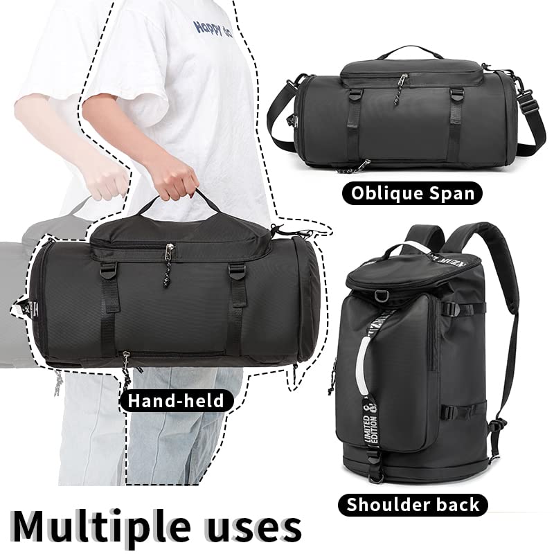 Waterproof 40L Gym Duffle Bag & Laptop Backpack for Men Women - Lightweight Large Capacity Travel Hiking Fishing Backpack (Black) | Perfect for Workout, Business Trip, Outdoor Adventures & Daily Commute