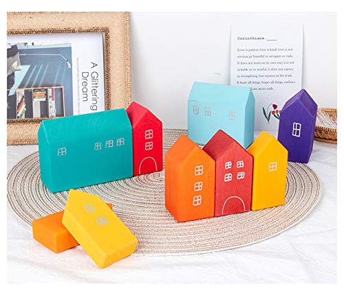 Rainbow Wooden Building Blocks for Kids - 15 Piece Large Geometric Stacking Educational Toy Set | STEM Learning, Montessori Classroom & Toddler Playroom Activities