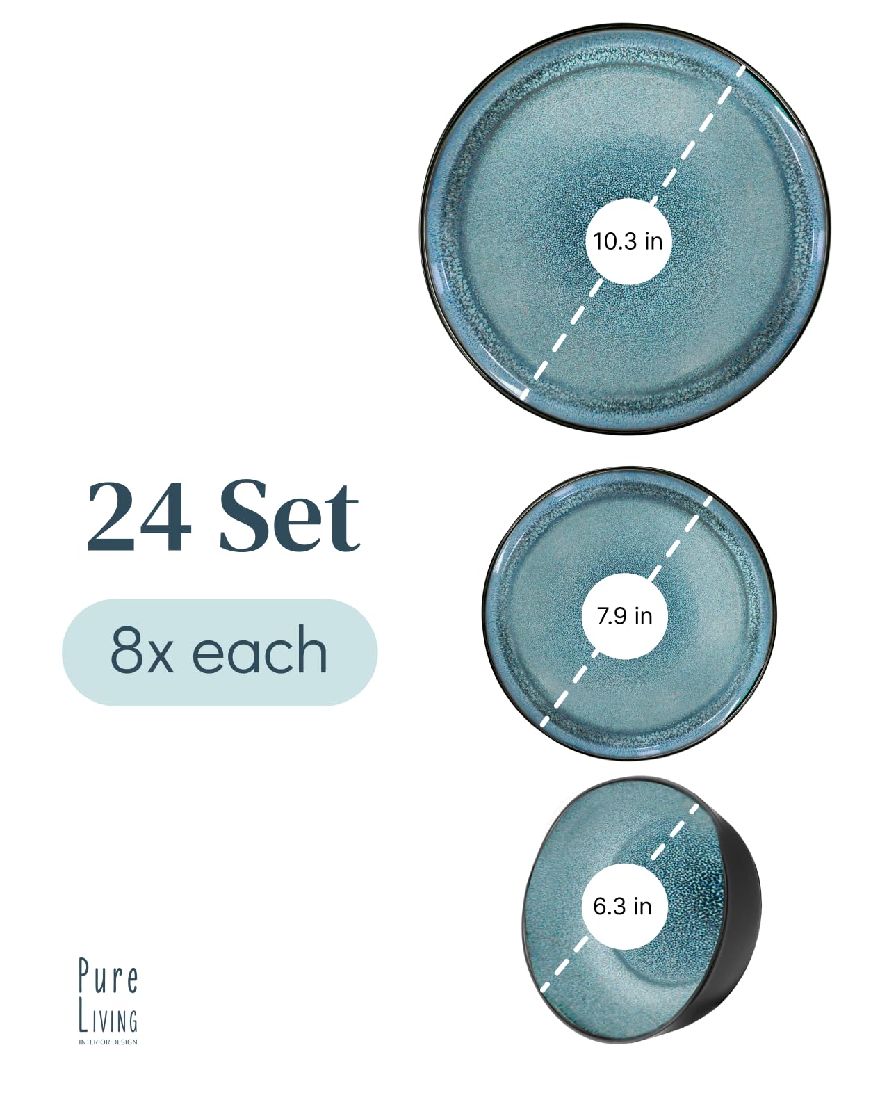 24-Piece Modern Stoneware Dinnerware Set for 8 - Scratch Resistant & Dishwasher Safe Plates & Bowls - Black & Petrol Blue Ceramic Tableware - Perfect for Family Dinners, Parties, and Everyday Use