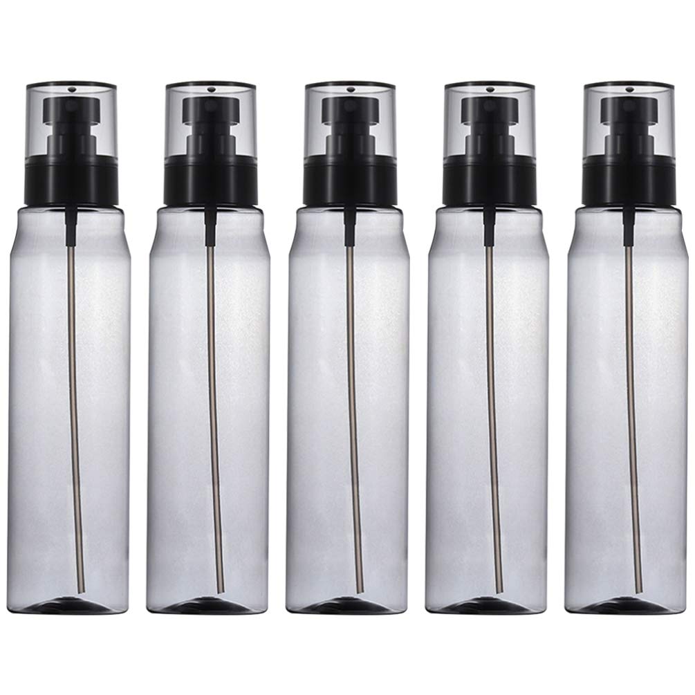 ARTIBETTER 5-Pack 250ml Fine Mist Spray Bottles - Refillable Travel Size Empty Cosmetic Sprayer for Makeup, Hair Care, Skincare & Essential Oils - Clear Black Bottles with Adjustable Nozzle for Women's Beauty Products