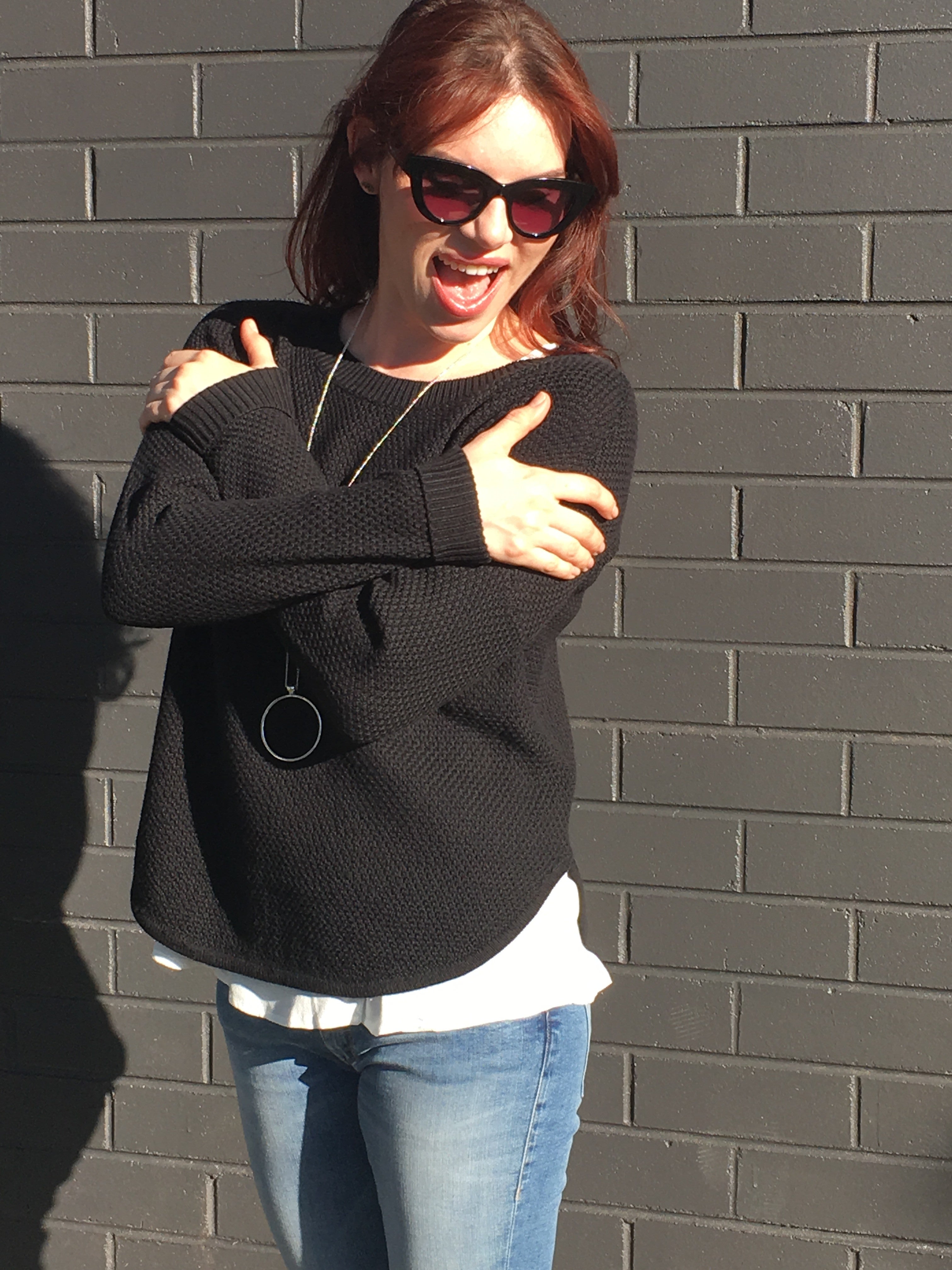 Black Zip Back Cotton Knit Jumper - Stylish Comfort for Casual Wear & Layering