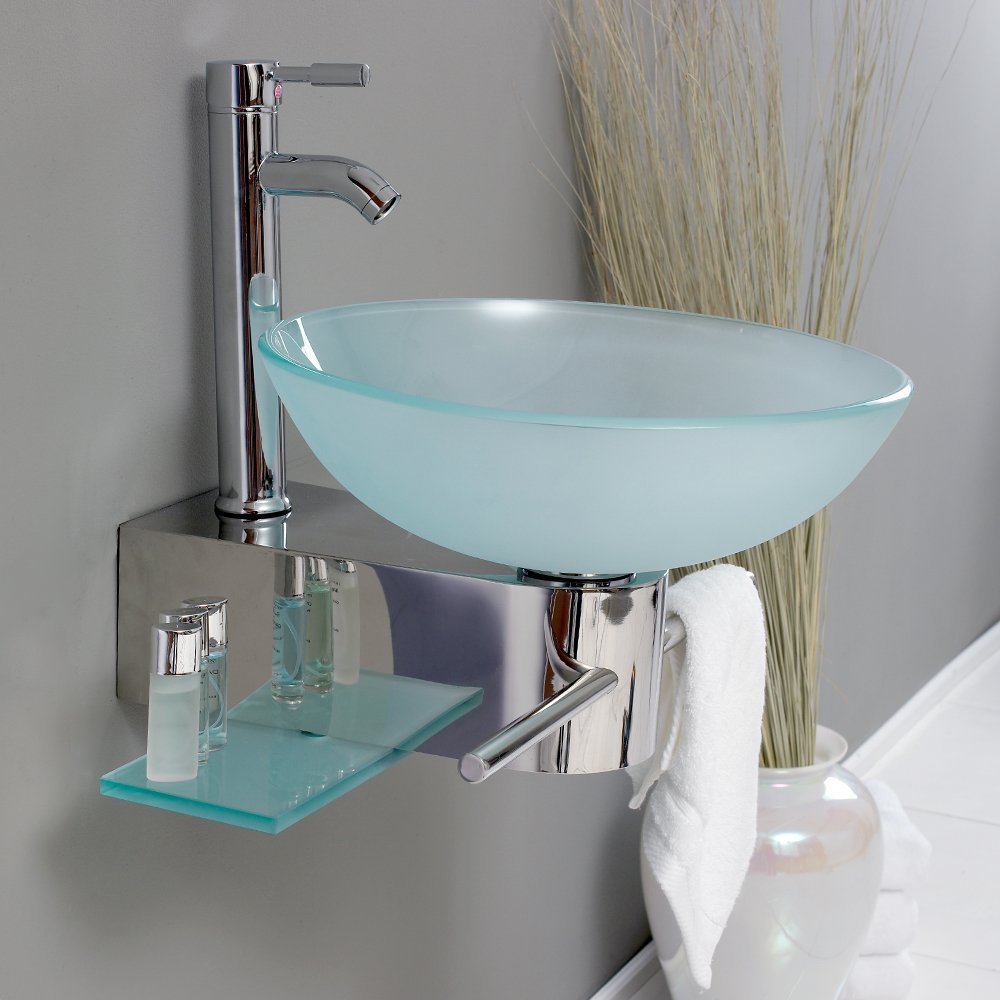 Fresca Bath FVN1012 Cristallino Glass Vanity with Frosted Sink - Modern Bathroom Vanity Set with Glass Countertop & Frosted Basin - Perfect for Small Bathrooms, Powder Rooms & Contemporary Home Decor