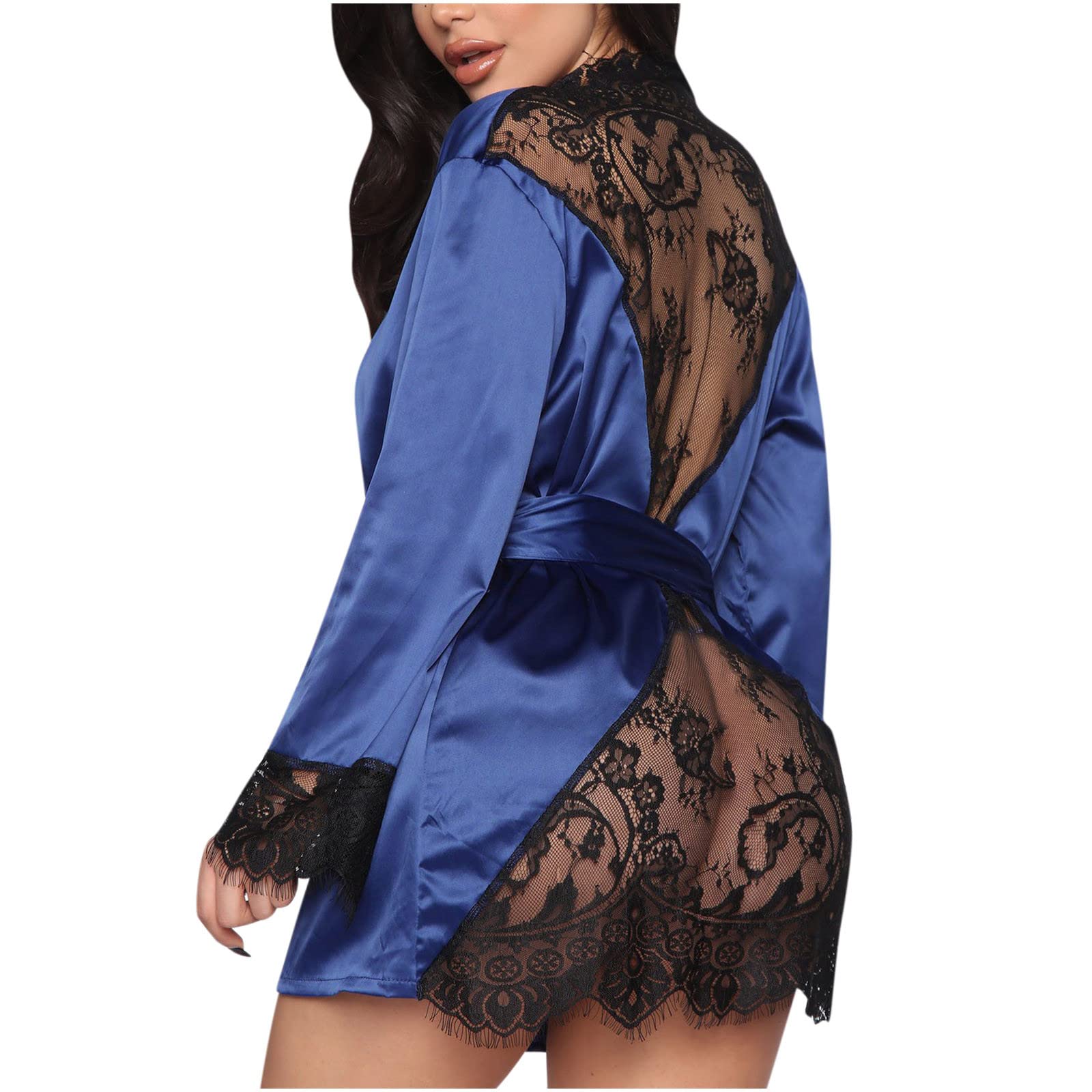 MEOILCE Women's Lace Kimono Robe - Sheer See-Through Babydoll Nightgown & Exotic Sleepwear - Sexy Lingerie for Boudoir, Bedroom, and Special Occasions