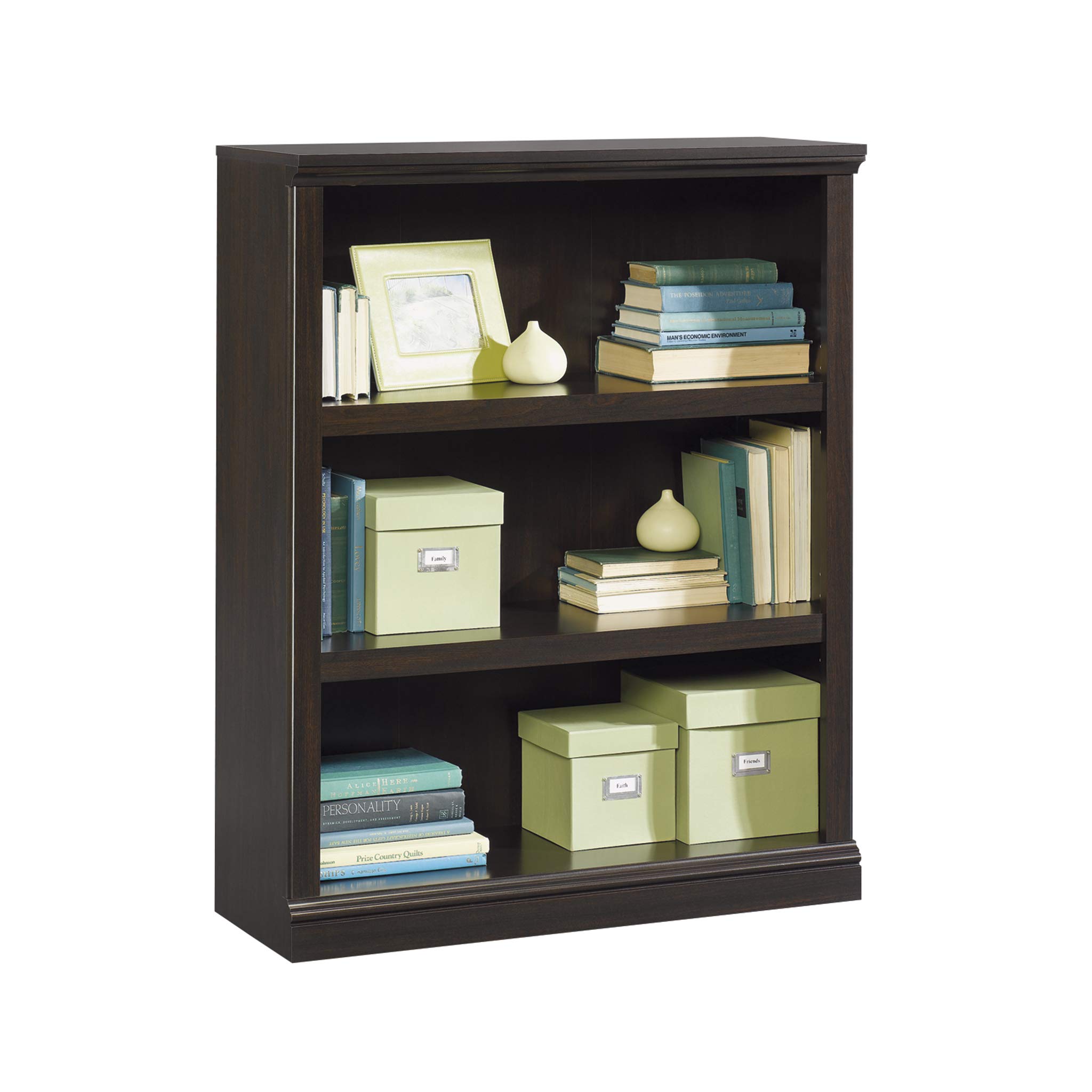 3-Shelf Bookcase with 2 Adjustable Shelves - Wall Mounted Bookrack & Open Storage Unit for Home Office, Library or Living Room - Jamocha Wood Finish - Perfect for Organizing Books, Decor & Office Supplies