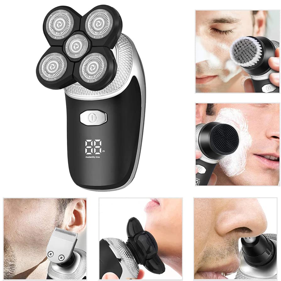 Electric Head Shaver for Bald Men - 5-in-1 USB Trimmer for Beard, Nose & Facial Care | Home & Travel Use