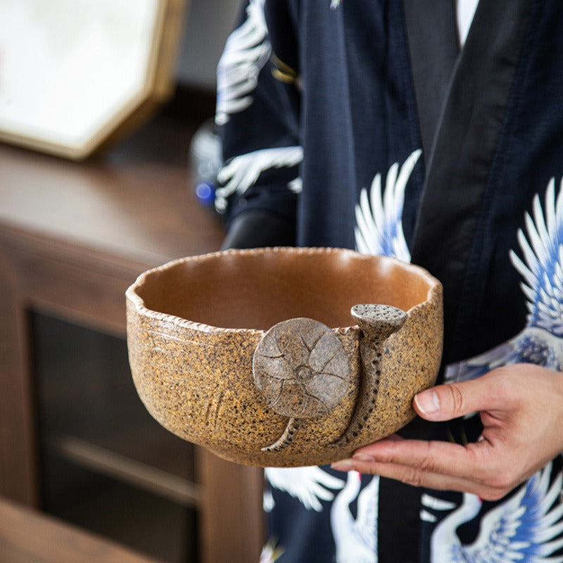 Handmade Coarse Pottery Lotus Tea Washer - Ceramic Tea Cup Cleaner for Loose Leaf & Matcha - Perfect for Tea Ceremonies, Zen Meditation & Japanese Tea Sets