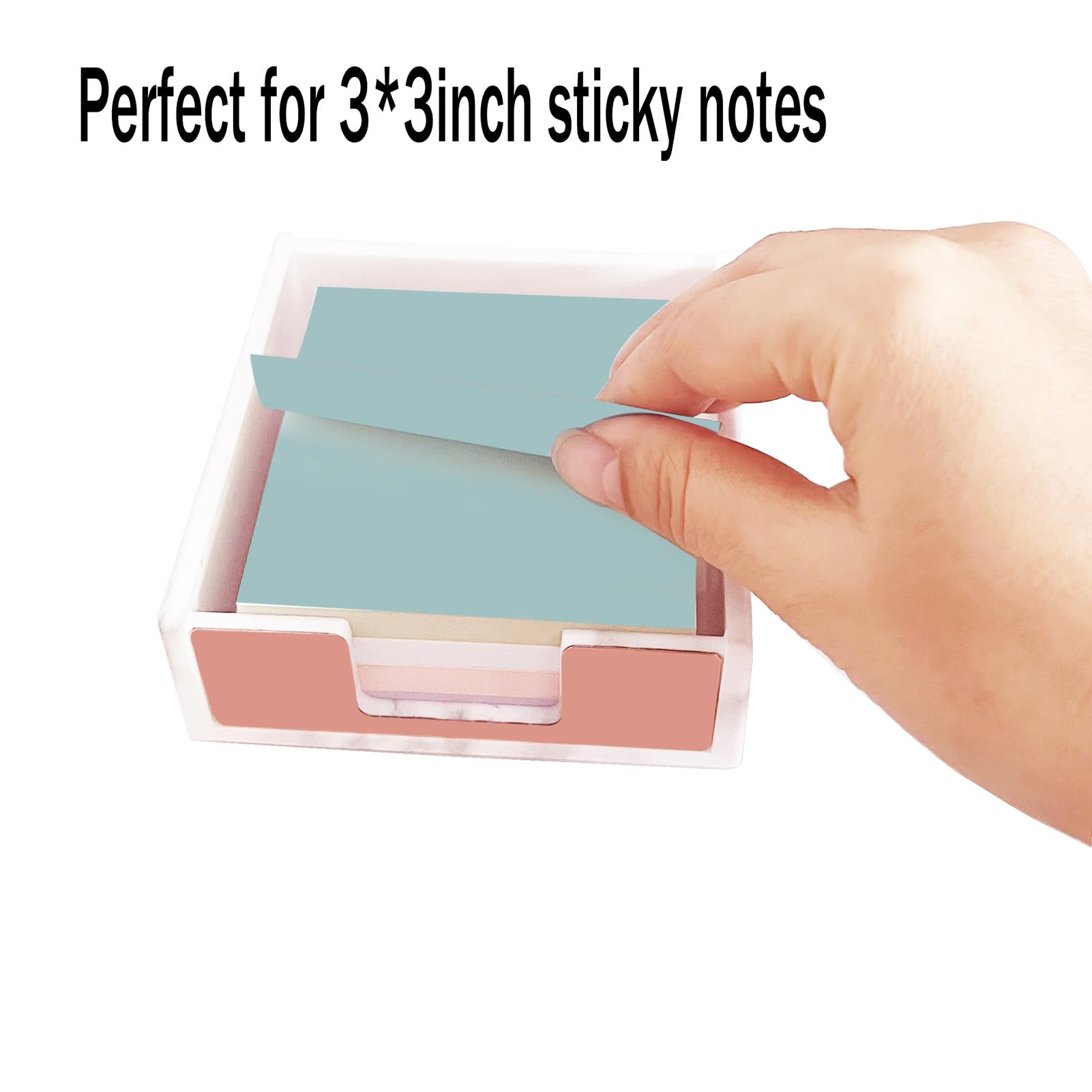 Marble White Sticky Notes Holder - 3x3 Memo Pad Organizer with Storage Tray for Office Desk | Perfect for Home Office, School & Work Organization