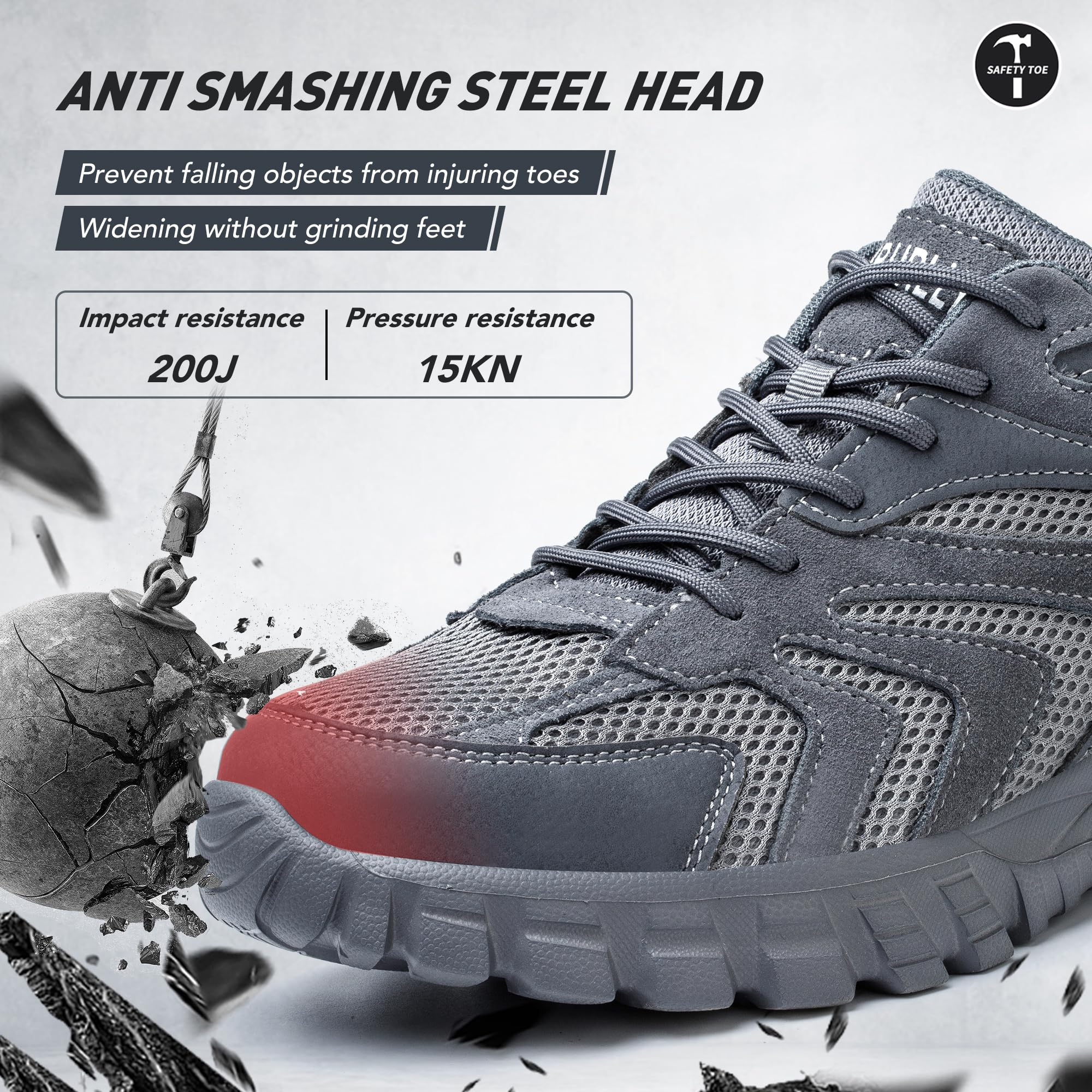 Indestructible Steel Toe Sneakers for Men & Women - Lightweight Mesh Safety Work Shoes with Puncture Proof Protection | Perfect for Construction, Warehouse & Industrial Jobs