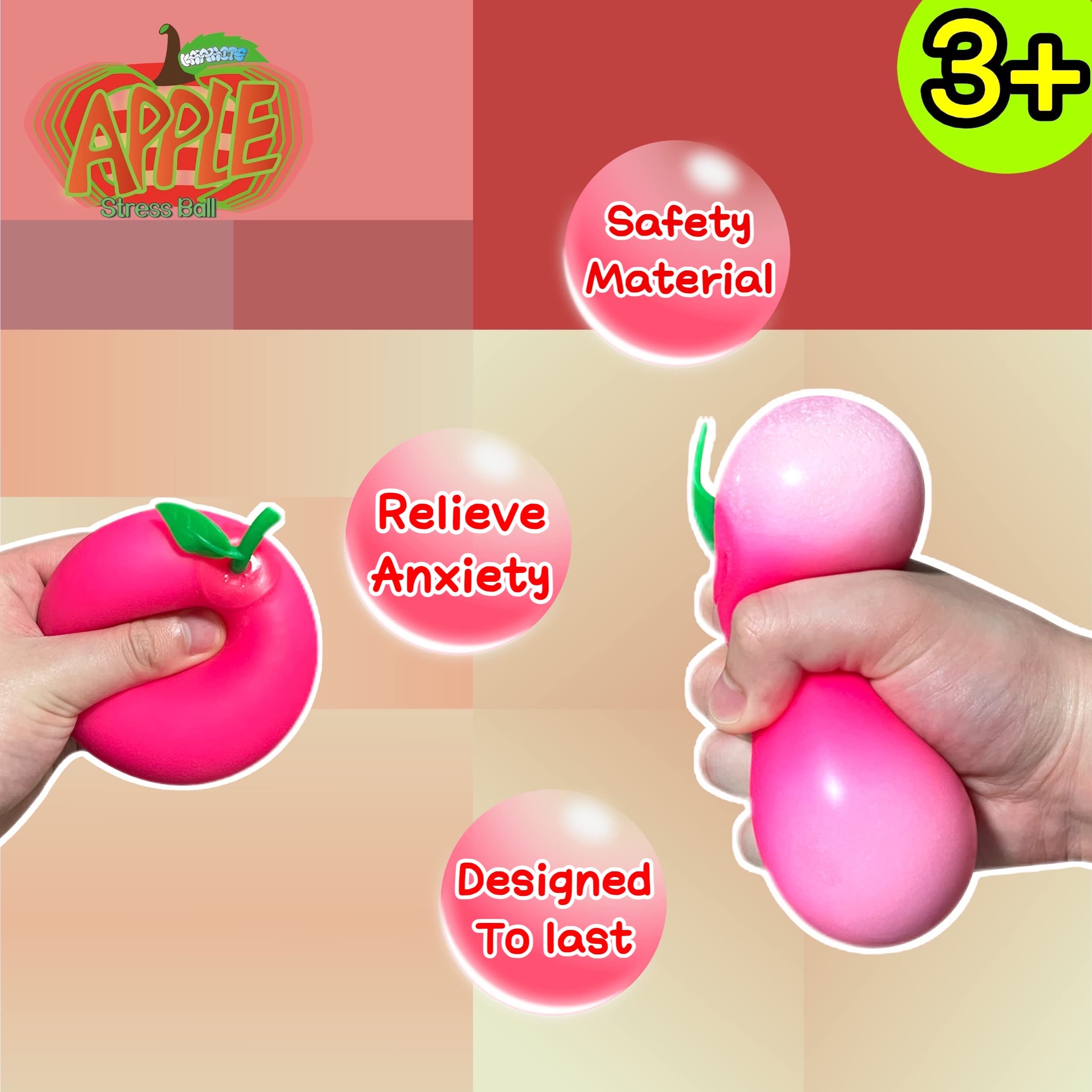Stress Relief Squishy Apple Fidget Toys for Kids & Adults - Soft Stretchy Squeeze Ball for Anxiety Relief, Focus Improvement & Sensory Play - Fun Easter Basket Stuffers & Party Favors (Pack of 1) - Perfect for Classroom, Office & Travel Stress Relief