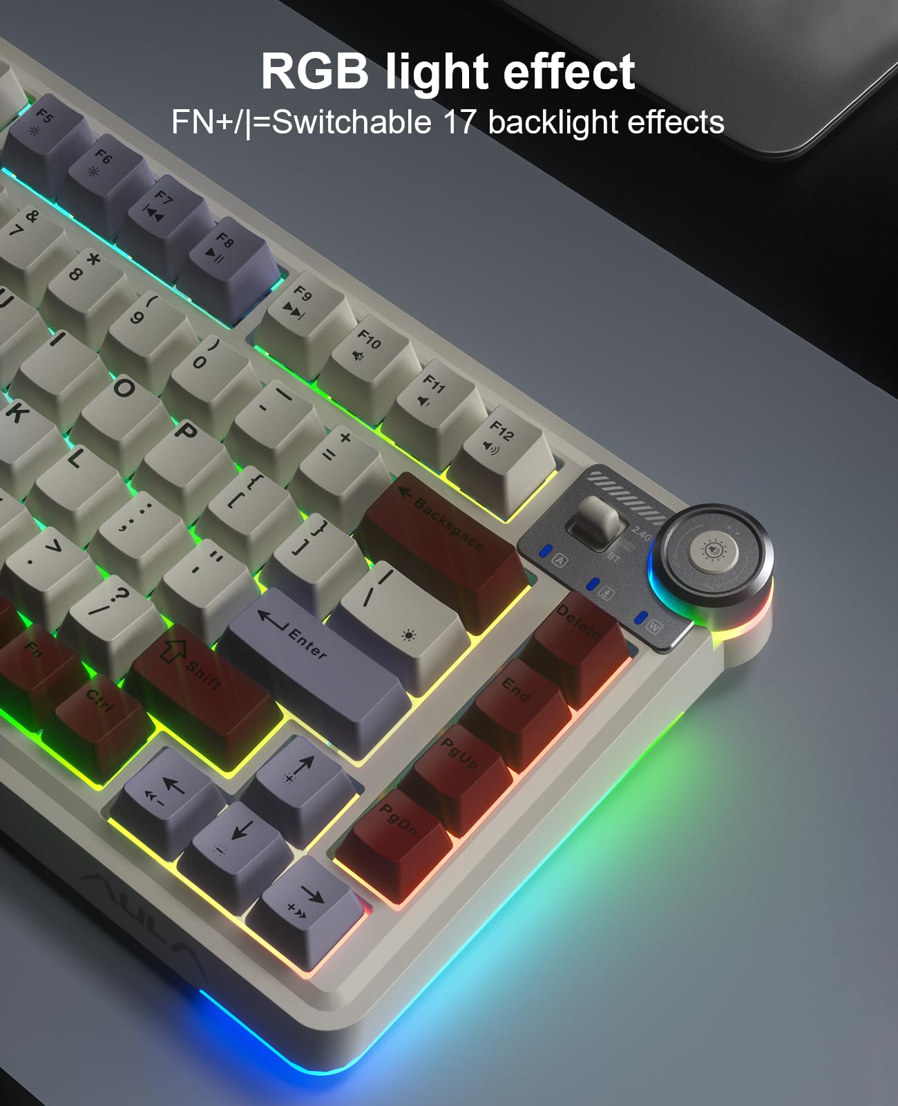 Aula 75 Key Wireless Mechanical Gaming Keyboard - Hot Swappable RGB Backlit, Tri-Mode (Bluetooth/2.4GHz/USB-C), Gasket Mount Creamy Switches for Windows, Mac, PC, Xbox - Perfect for Gaming, Office Work & Typing - Retro Rocket Design