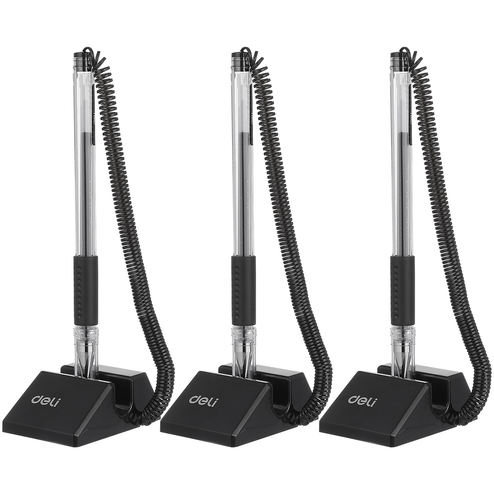 9-Piece Secure Ballpoint Pen Set with Chain & Base - Black Ink, Comfortable Grip for Bank, Office & Reception Counter - Ideal for Teller Stations, Customer Service Desks & High-Traffic Work Areas