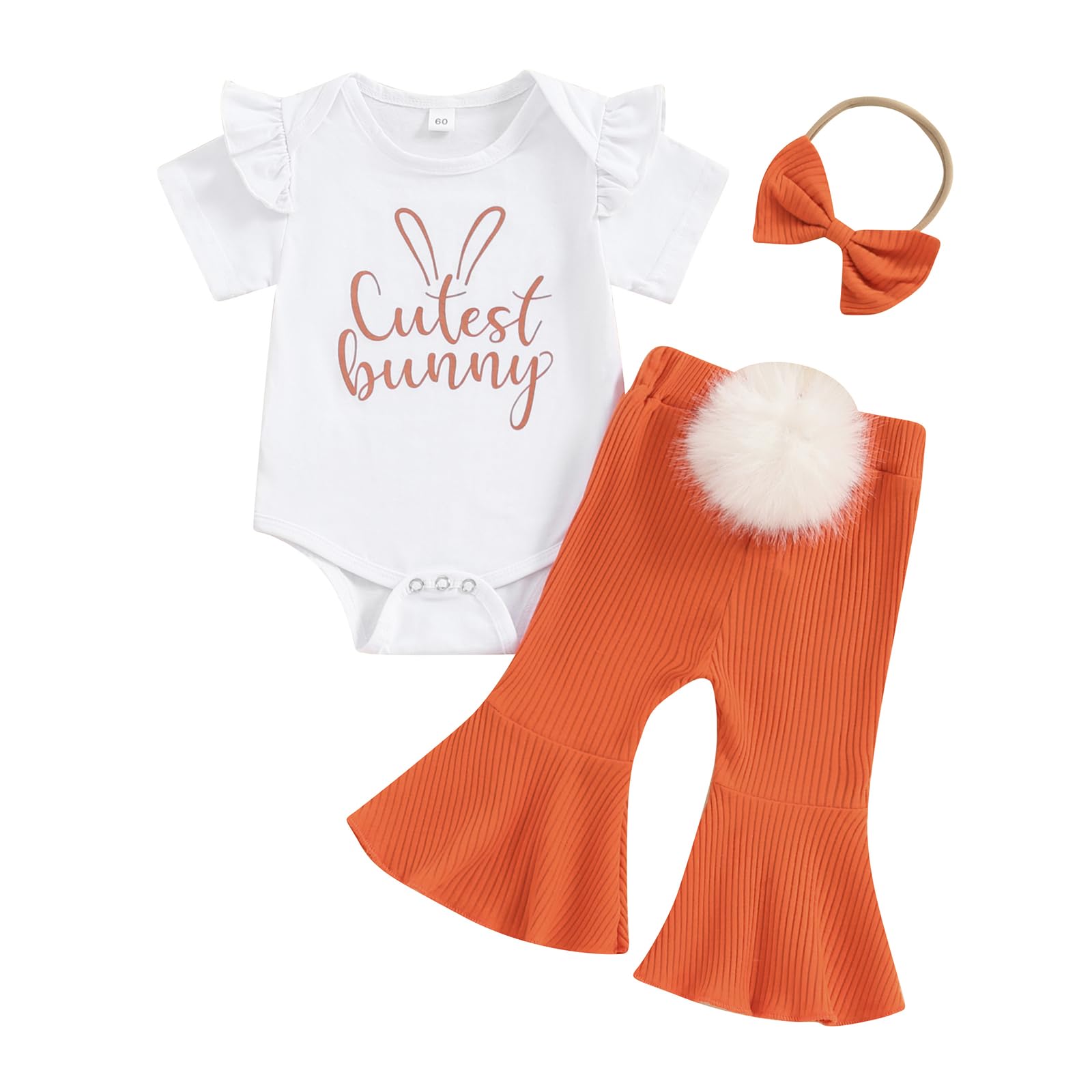 Adorable Newborn Baby Girl Outfit - Bell Bottom Romper with Ruffles, Bow & Flare Pants Set + Headband | Perfect for Photoshoots, Birthday Parties & Special Occasions