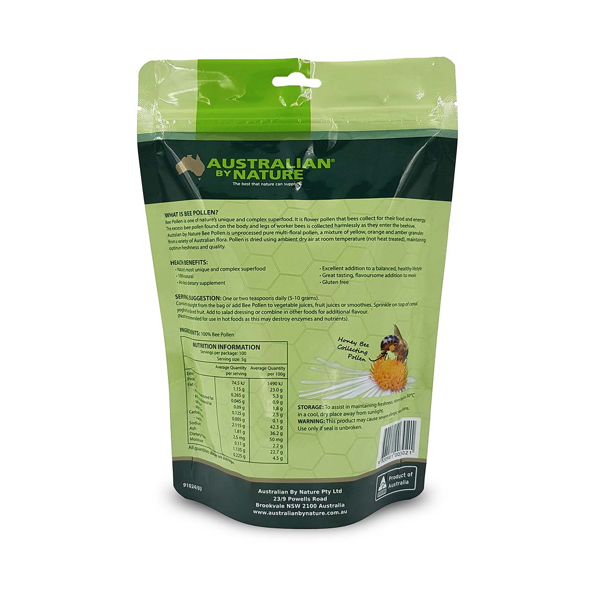 Australian By Nature Bee Pollen Granules 500g - 100% Pure Natural Superfood for Energy & Immunity Boost - Perfect for Smoothies, Yogurt & Healthy Snacks