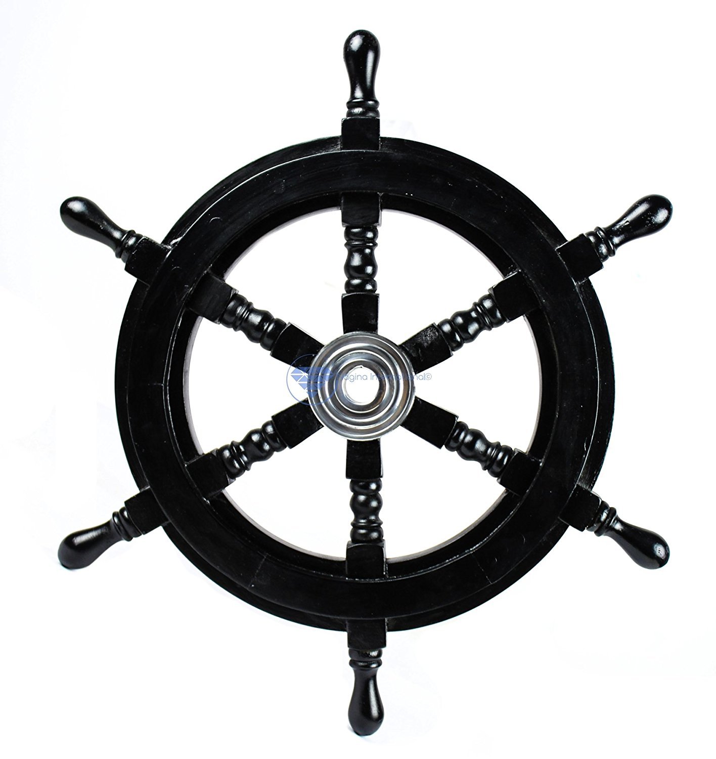 Nagina International 24 Inch Wooden Black Pirate Ship Wheel - Authentic Nautical Decoration for Home, Bar, or Boat - Perfect for Pirate Themed Parties & Coastal Decor