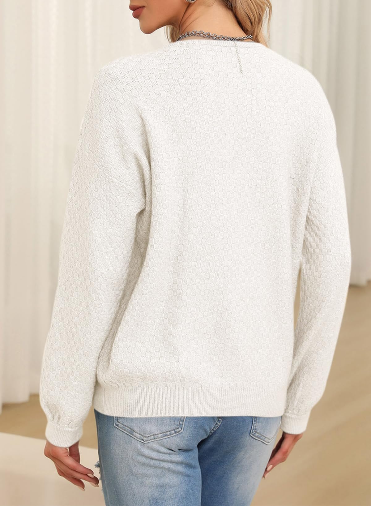 EVALESS Women's Long Sleeve V-Neck Waffle Knit Sweater - Loose Pullover Jumper for Fall 2024 | Casual Office Wear, Autumn Layering & Cozy Outfits