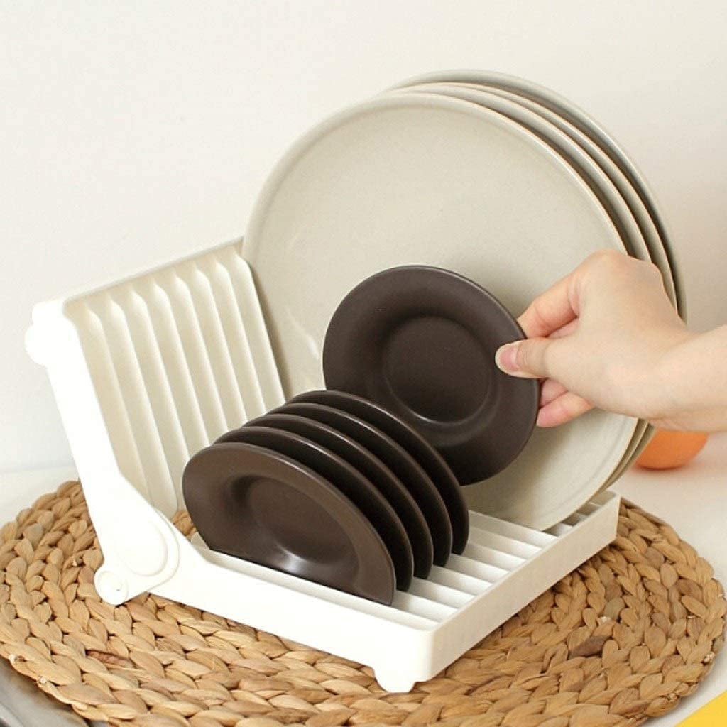 Foldable Collapsible Dish Drying Rack with Utensil Holder - Space Saving Plate Drainer for Kitchen Countertop - Perfect for Small Apartments, Camping & Dish Organization