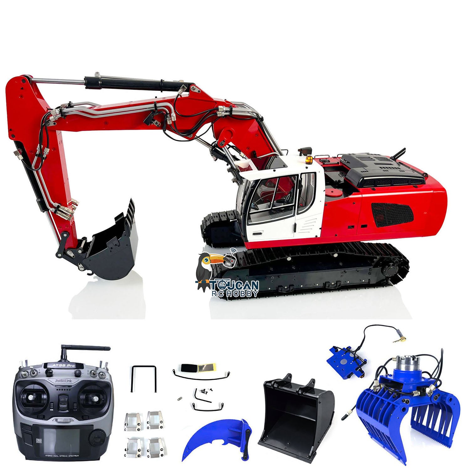MTM 1/14 Scale 946 3 10CH RC Hydraulic Excavator Toy - 3 Arms Metal Digger with Ripper & Grab Bucket, Assembled & Painted Model for Construction Enthusiasts - Perfect for Kids Play, Collectors Display and Construction Simulation