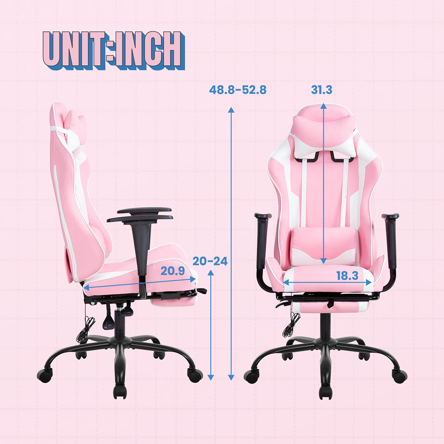 Best Pink Faux Leather Gaming Chair for Women - Ergonomic Office Chair with Adjustable Lumbar Support, 360° Swivel & Armrests - Perfect for PC Gaming, Home Office & Streaming Setup