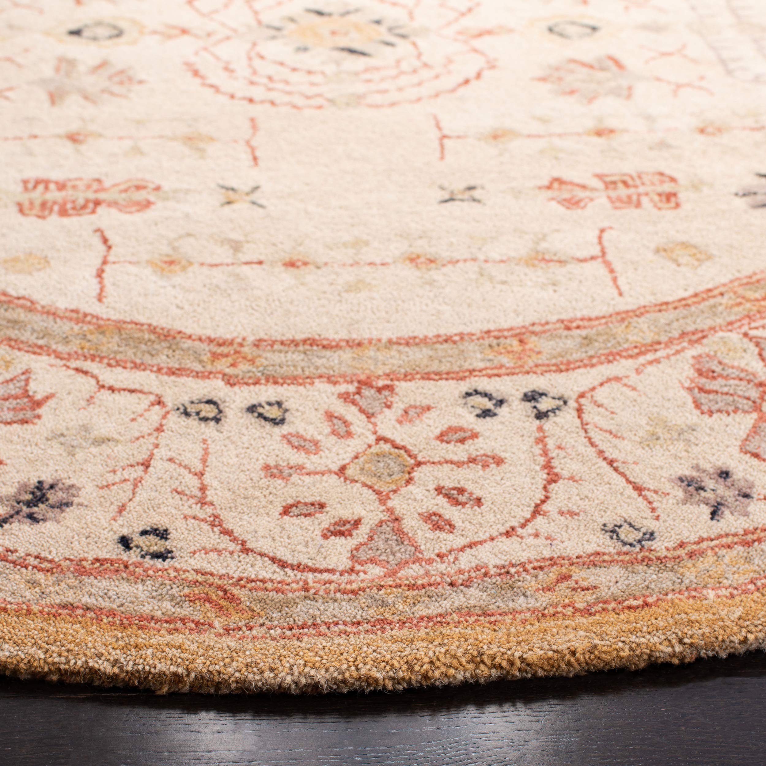 SAFAVIEH Anatolia Collection 4' Round Sand Wool Area Rug - Handmade Traditional Oriental Premium Rug for Living Room, Bedroom & Home Decor