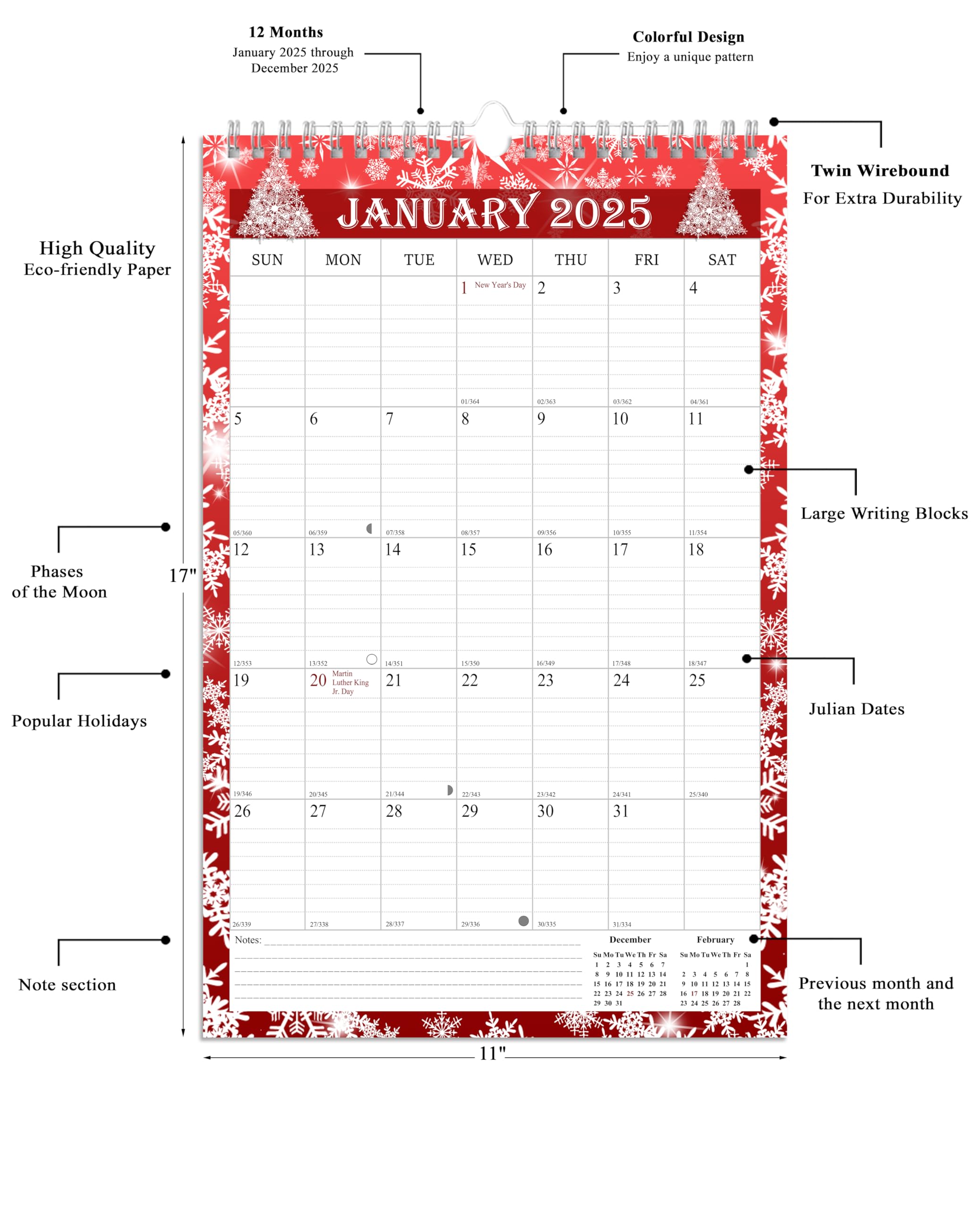 2025 Spiral Bound Wall Calendar - 12 Month Planner 11