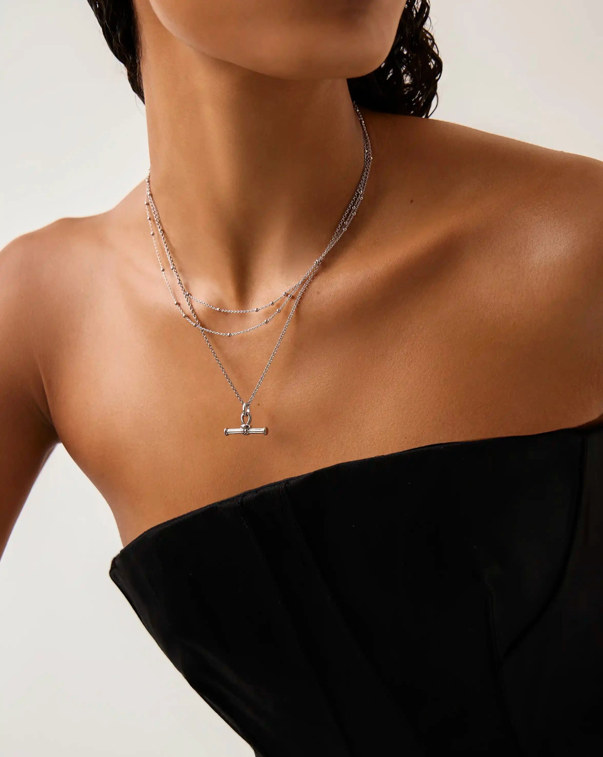 Ridge T Bar Chain Necklace - Silver Plated Stainless Steel Jewelry for Women | Elegant Layering Necklace for Everyday Wear & Special Occasions