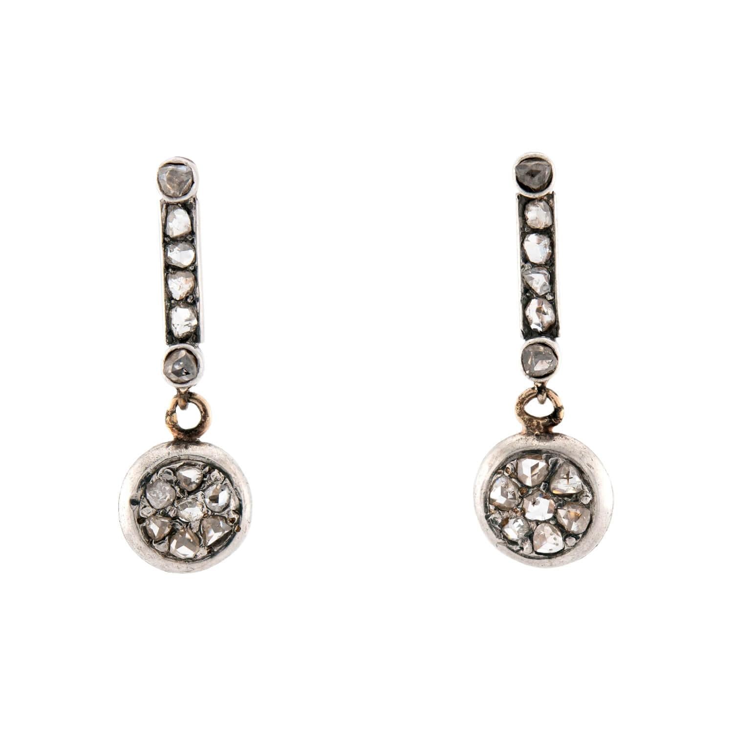 Victorian Style 14k Rose Gold Rose Cut Diamond Drop Earrings for Women - Elegant Vintage Dangle Earrings for Weddings, Parties & Special Occasions