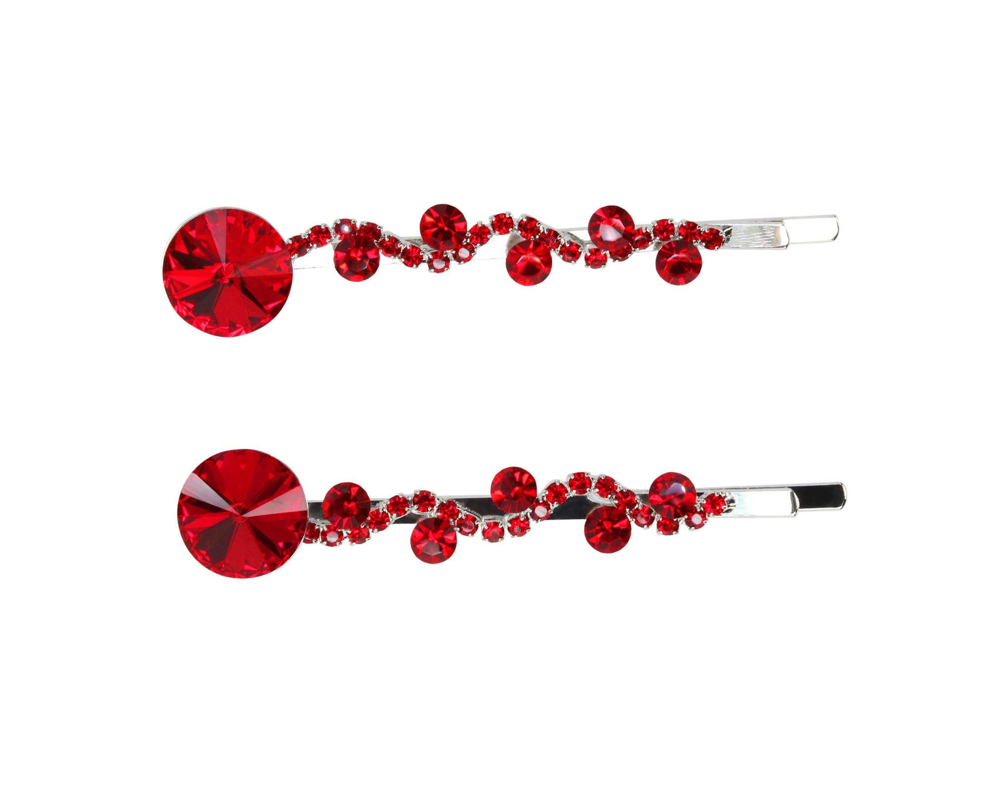 Faship Premium Rhinestone Crystal Floral Hair Clips Set of 2 - Elegant Red Hair Accessories for Women, Bridal, Prom, Party & Special Occasions