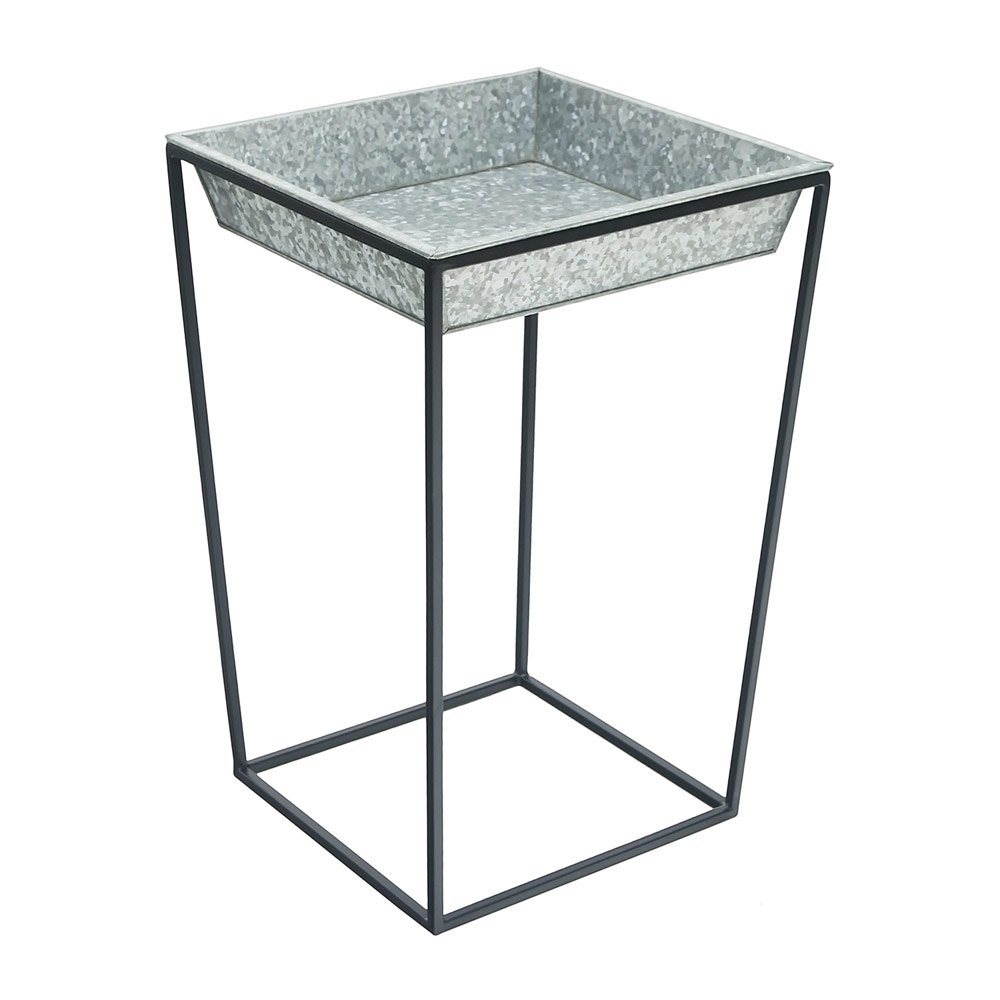 Arne Plant Stand - 22 Inch Height with Galvanized Tray - Modern Indoor/Outdoor Flower Pot Holder for Living Room, Patio, Garden Decor