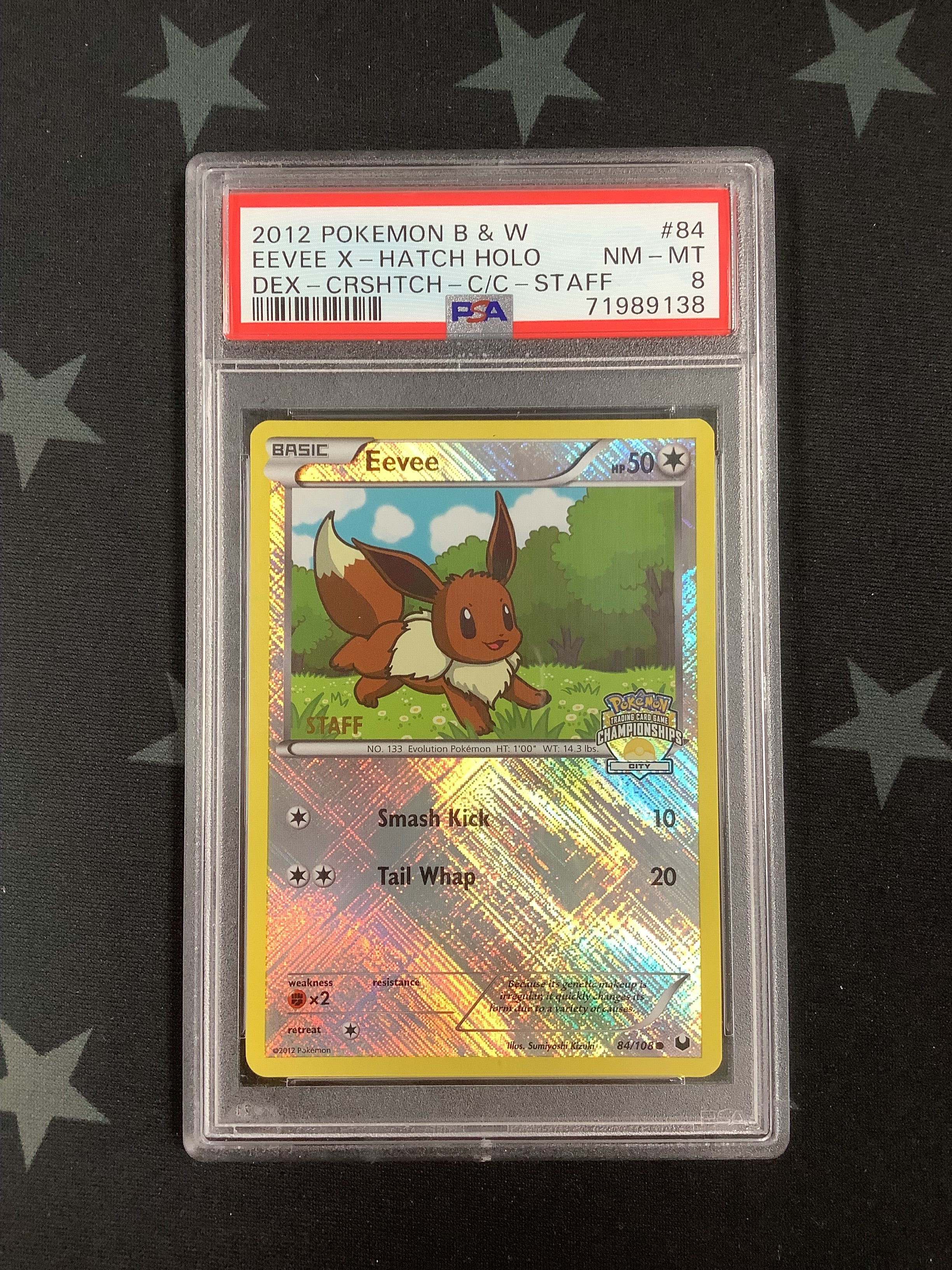 2012 Pokemon Black & White Eevee X Hatch Holo City Championships Staff Promo #84 PSA NM-MT 8 - Rare Collectible Card for Pokemon TCG Players & Collectors - Perfect for Gaming, Tournaments, and Display