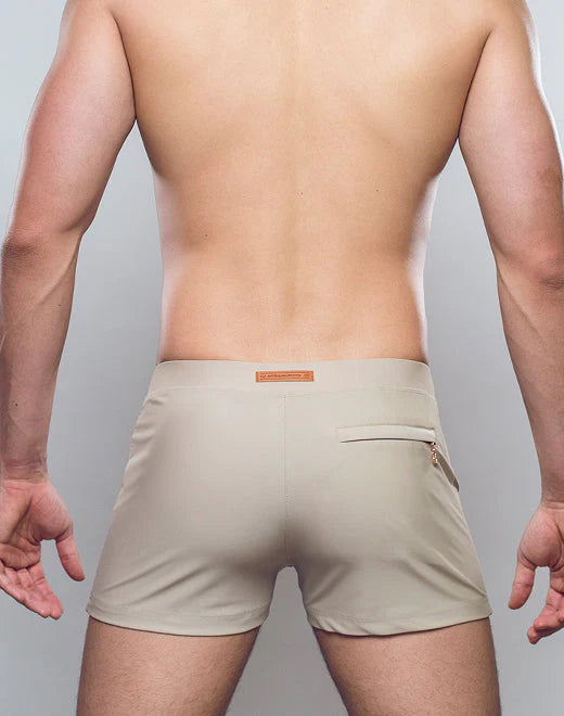 2EROS Men's Swim Boxer Trunks - Quick Dry, Comfortable Swimwear for Beach, Pool & Water Sports - Taupe Color