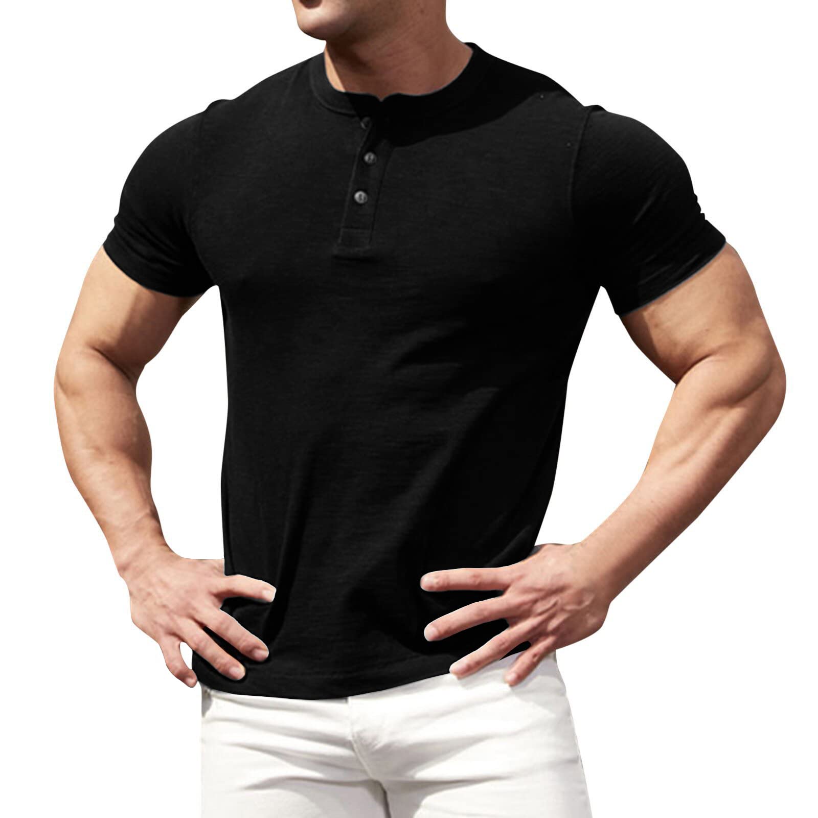 Men's Stretch Cotton Henley Short Sleeve Shirt - Slim Fit Casual Button Down Tee for Everyday Wear | Perfect for Work, Weekend & Outdoor Activities
