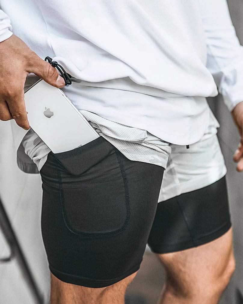 BOOMLEMON Men's 2-in-1 Running Shorts with Compression Liner - Quick Dry Gym Workout Shorts with Zipper Pocket - Perfect for Jogging, Training & Outdoor Activities