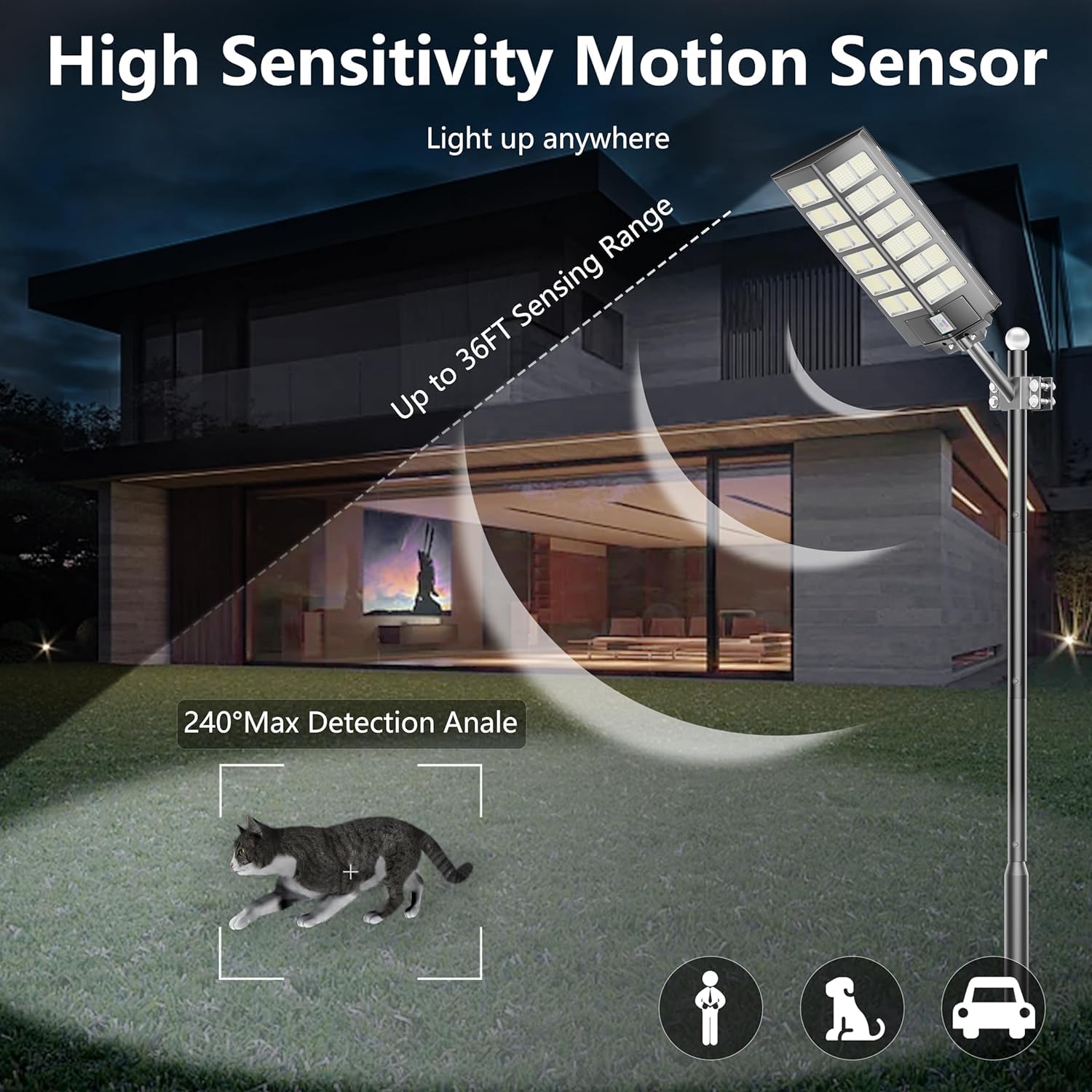 4800W 300000LM Solar Street Lights Outdoor Waterproof - 7000K Bright White LED Parking Lot Lights with Motion Sensor & Dusk to Dawn Auto On/Off - Wide Angle Solar Powered Yard Lights (3-Pack) for Driveway, Garden, Pathway, and Backyard Security Lighting
