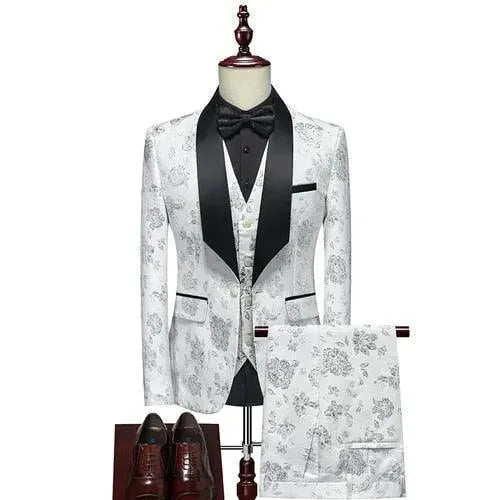 Elegant Three-Piece Floral Tuxedo Suit for Men - Formal Wedding, Prom & Special Occasion Outfit